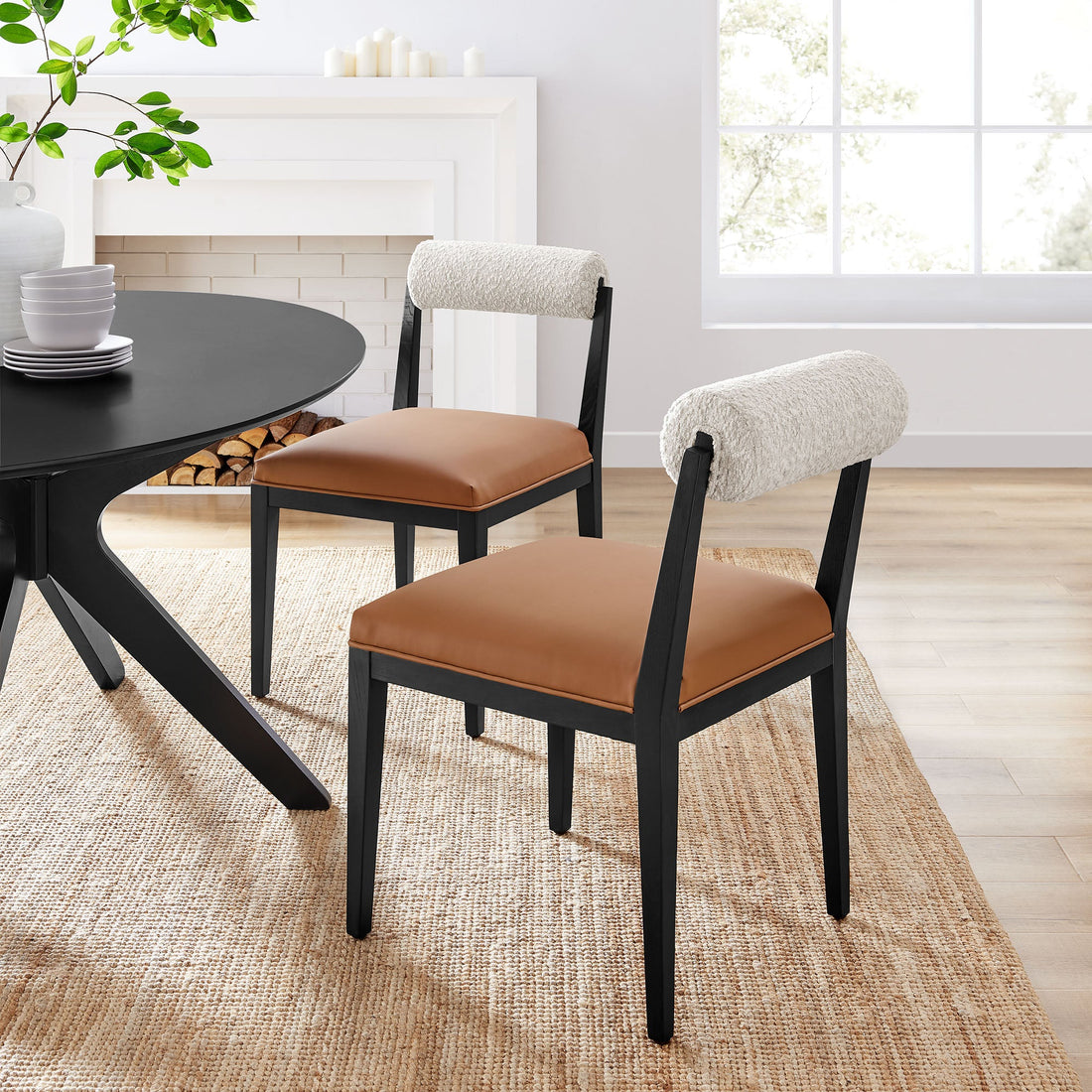 Kai Boucle and Vegan Leather Dining Chair by Modway