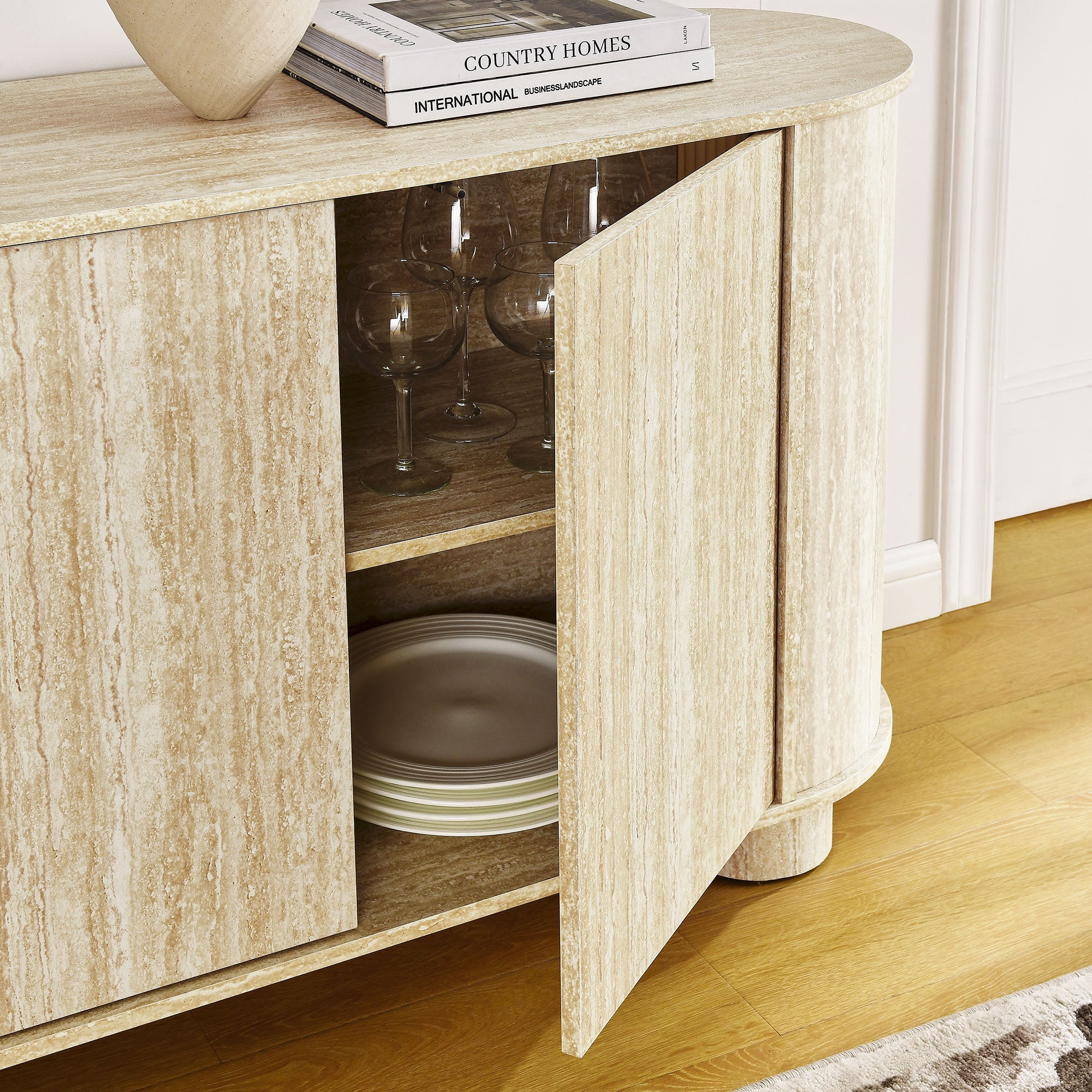 Overture 63” Oval Faux Travertine Sideboard by Modway