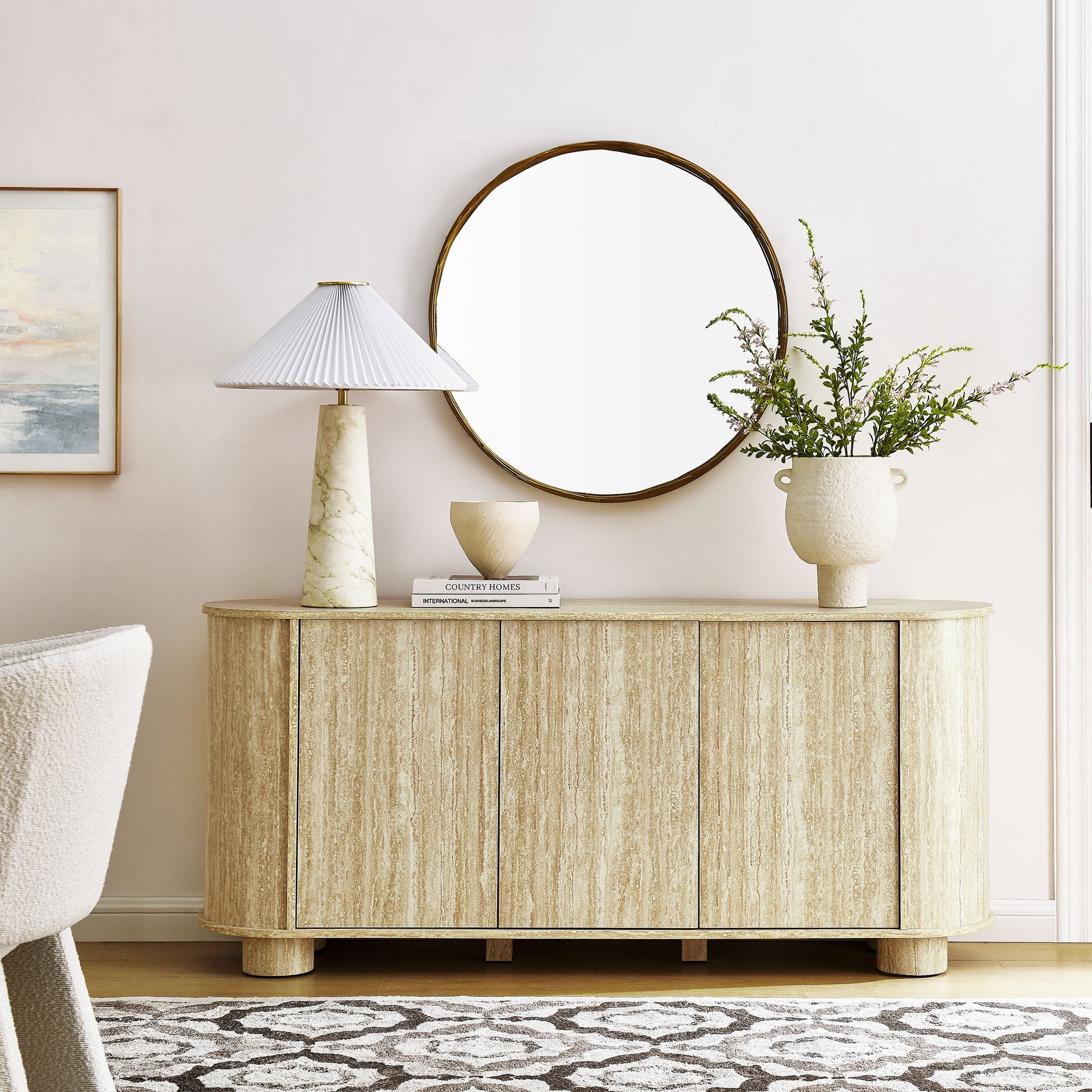 Overture 63” Oval Faux Travertine Sideboard by Modway