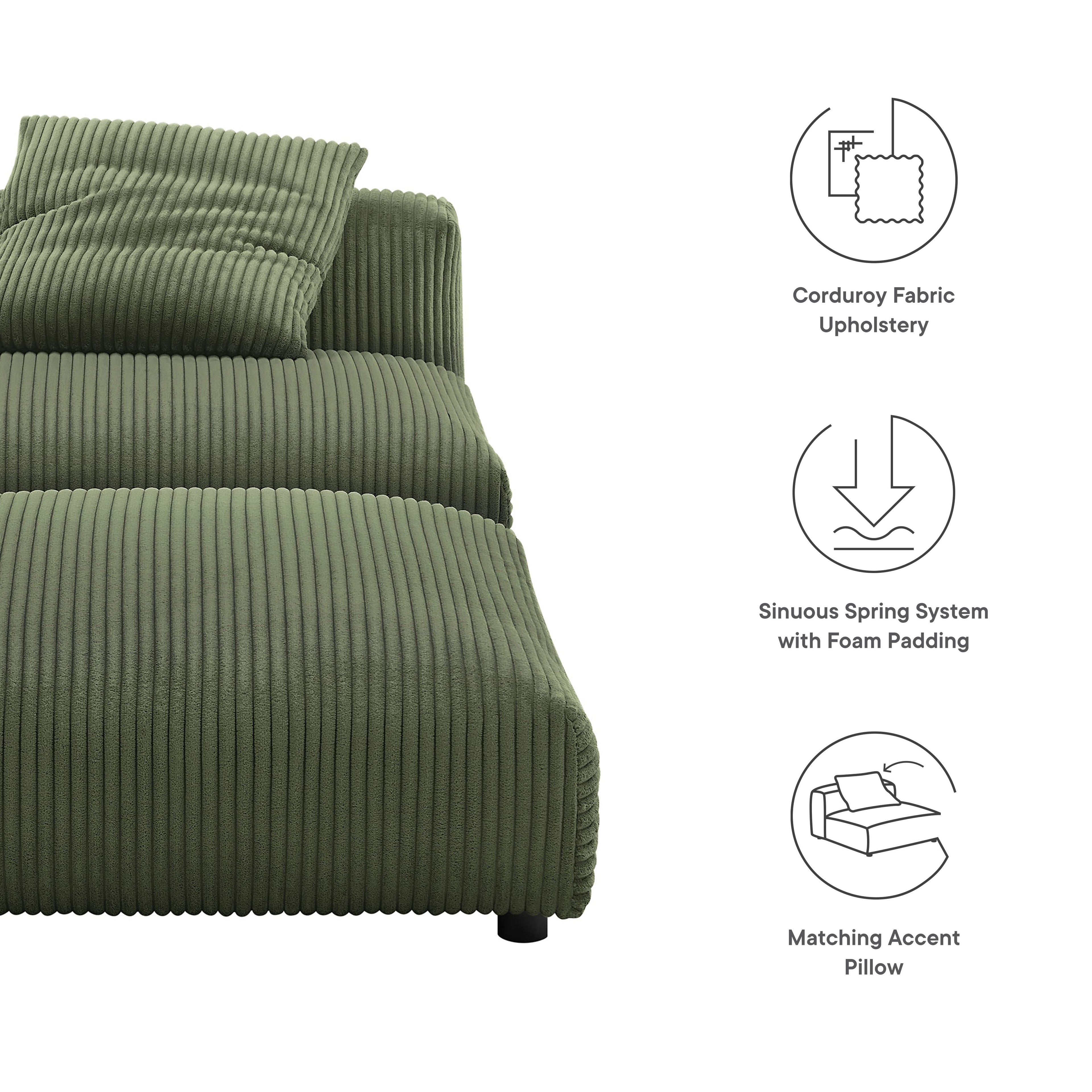 Solace Modular Corduroy Upholstered Armless Chair and Ottoman Set