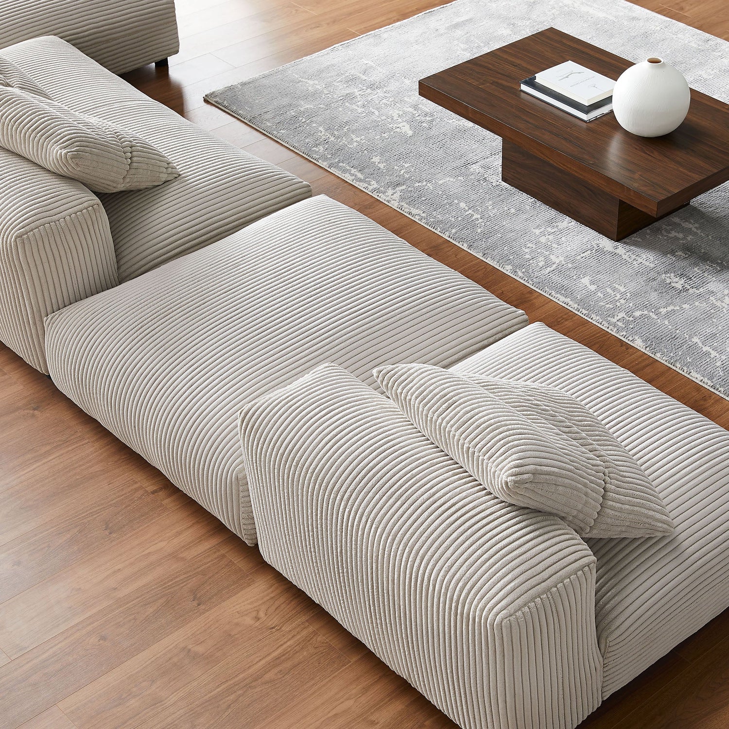 Solace 4-Piece Modular Corduroy Upholstered Sectional Sofa With Ottoman by Modway