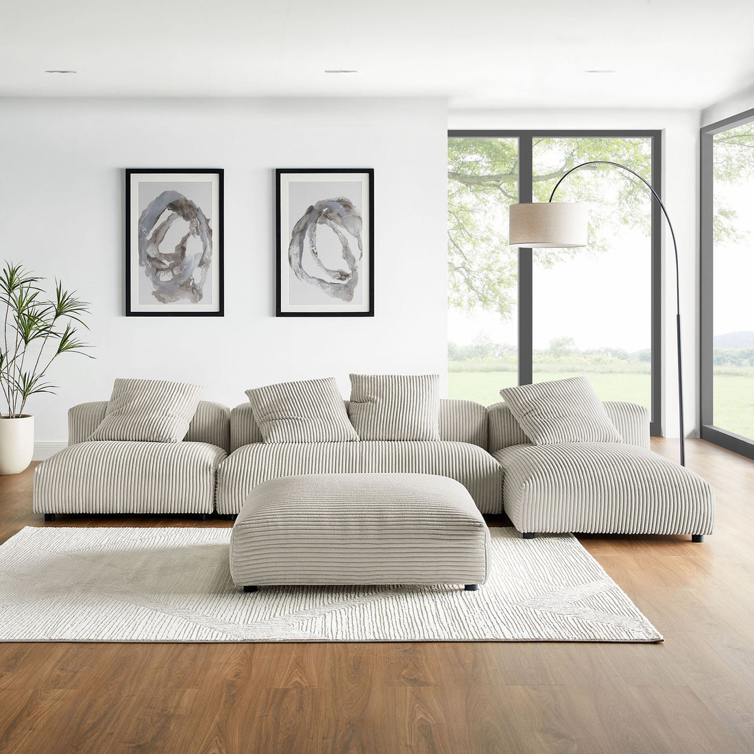 Solace 4-Piece Modular Corduroy Upholstered Sectional Sofa With Ottoman by Modway