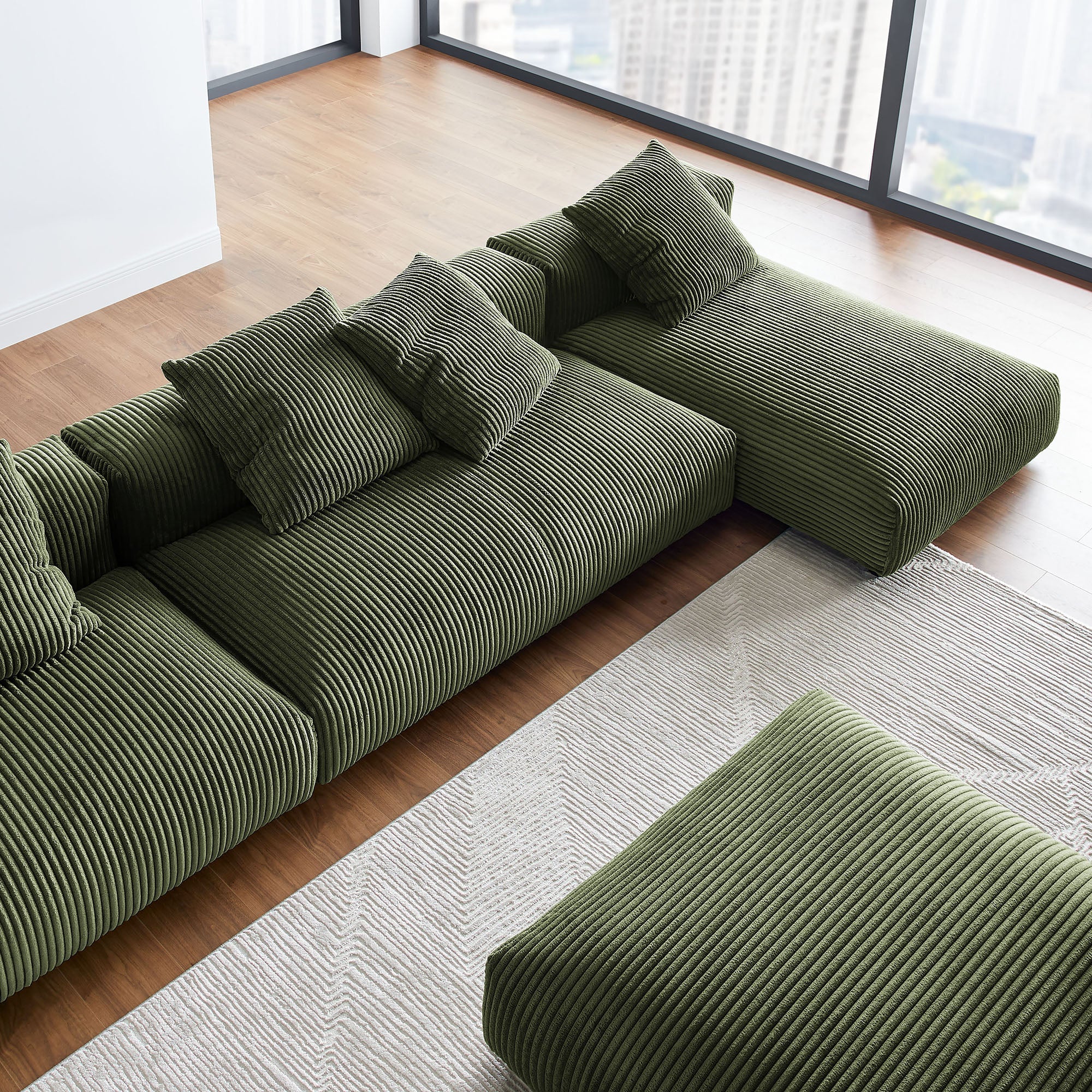 Solace 4-Piece Modular Corduroy Upholstered Sectional Sofa With Ottoman by Modway