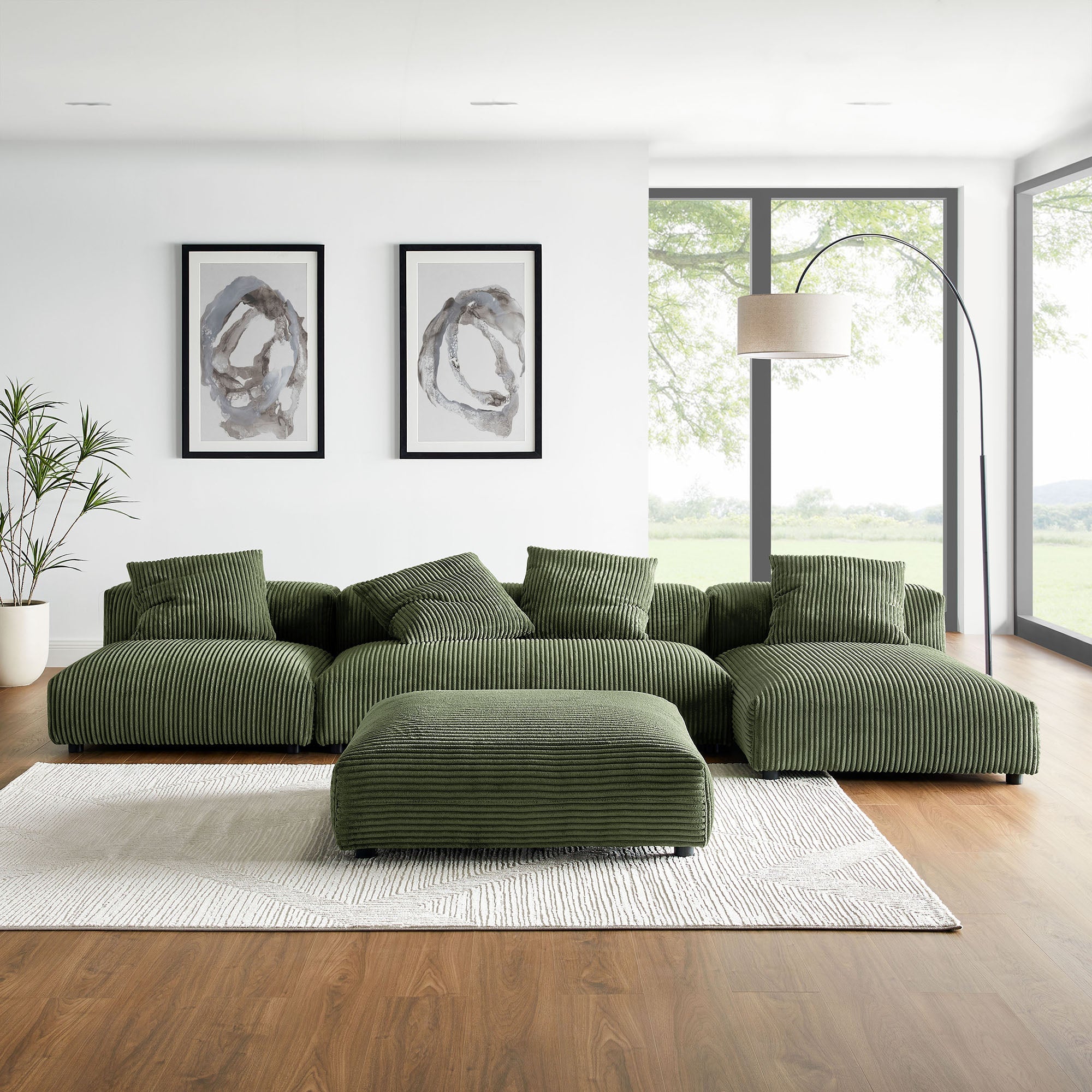 Solace 4-Piece Modular Corduroy Upholstered Sectional Sofa With Ottoman by Modway
