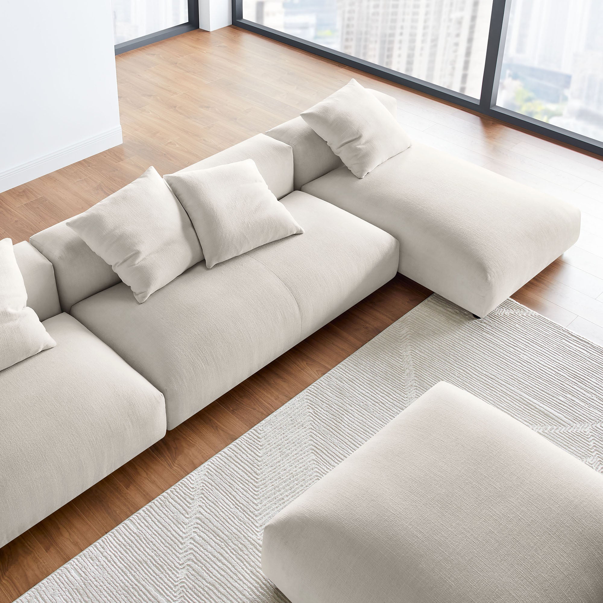 Solace 4-Piece Modular Upholstered Fabric Sectional Sofa With Ottoman by Modway