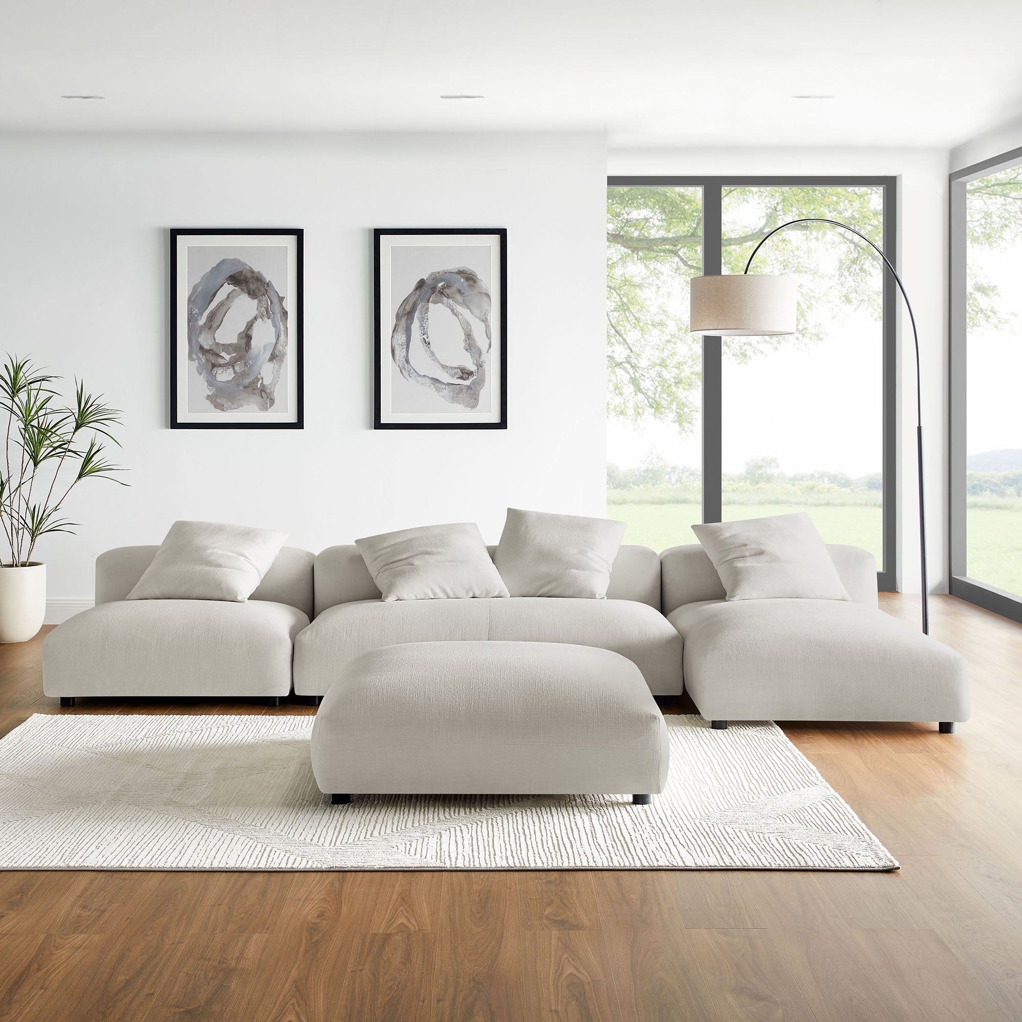 Solace 4-Piece Modular Upholstered Fabric Sectional Sofa With Ottoman by Modway