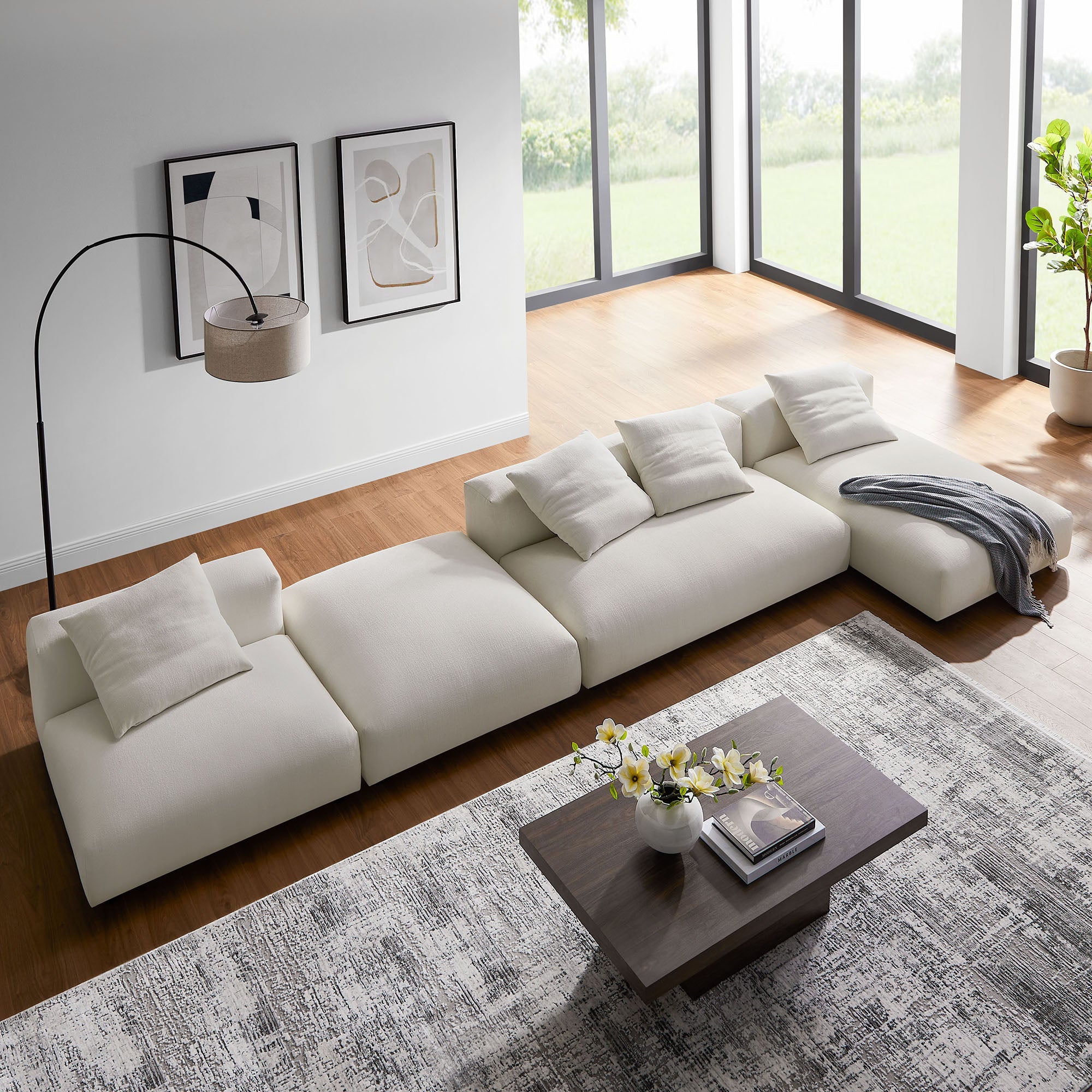 Solace 4-Piece Modular Upholstered Fabric Sectional Sofa With Ottoman by Modway