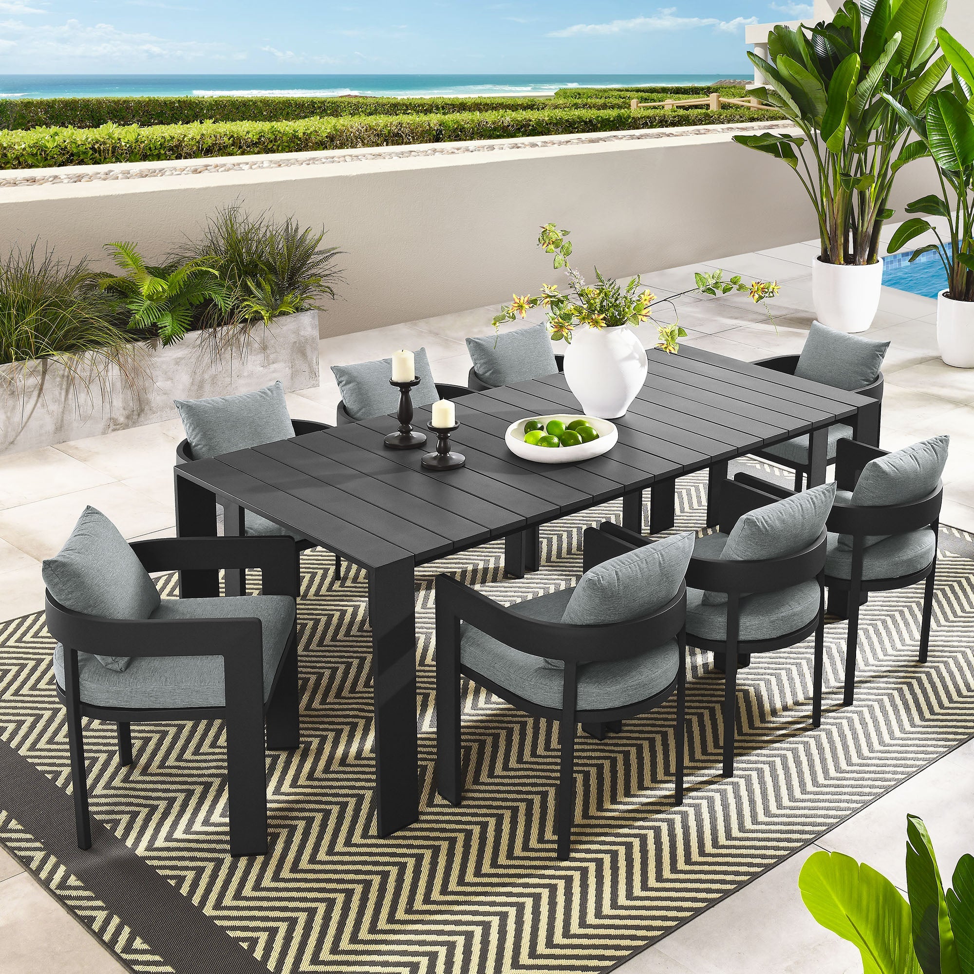 Tahoe 9-Piece Outdoor Patio Aluminum Dining Set by Modway