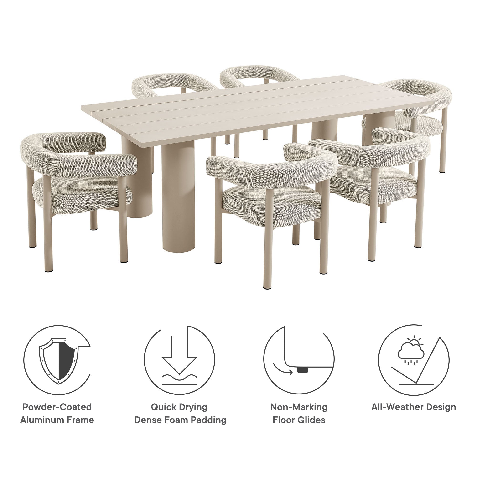 Nautica 7-Piece Rectangular Outdoor Patio Aluminum Dining Table and Chairs Set by Modway