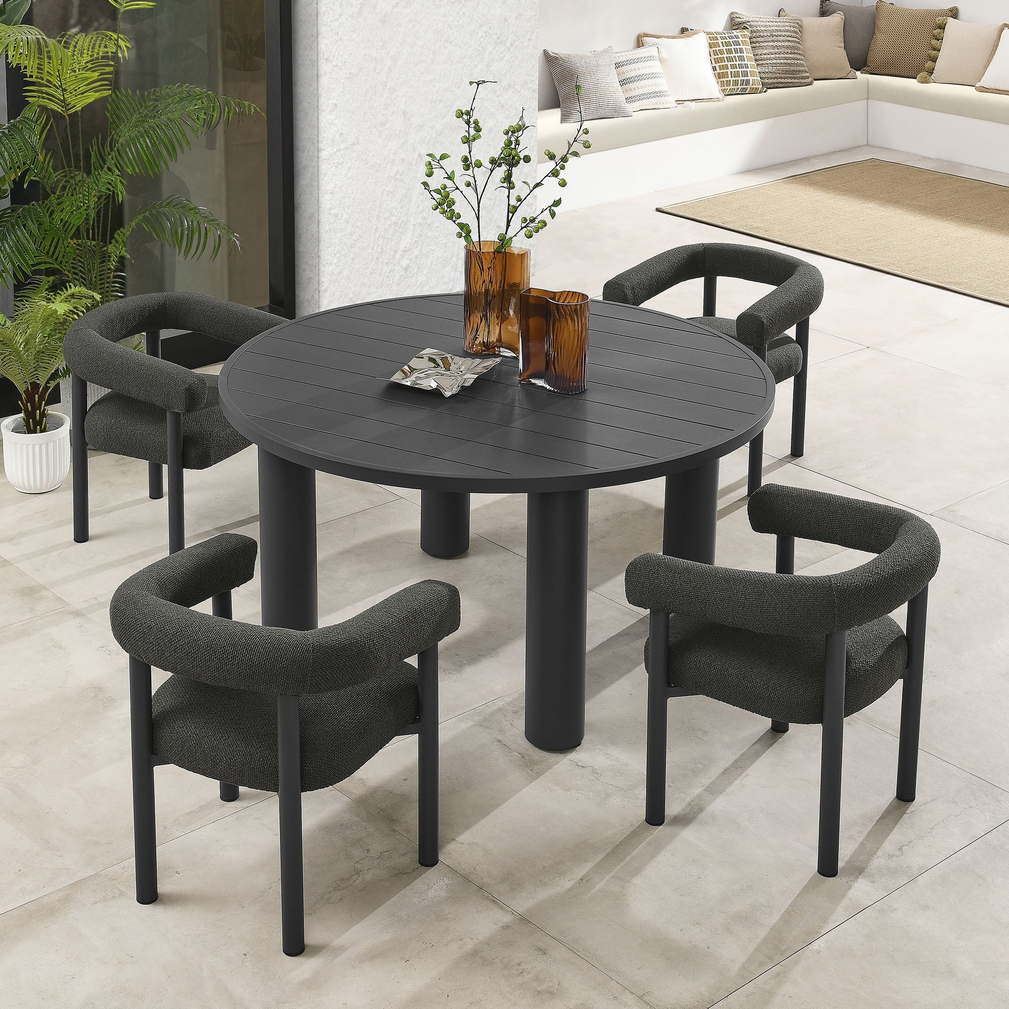 Nautica 5-Piece Round Outdoor Patio Aluminum Dining Table and Chairs Set by Modway