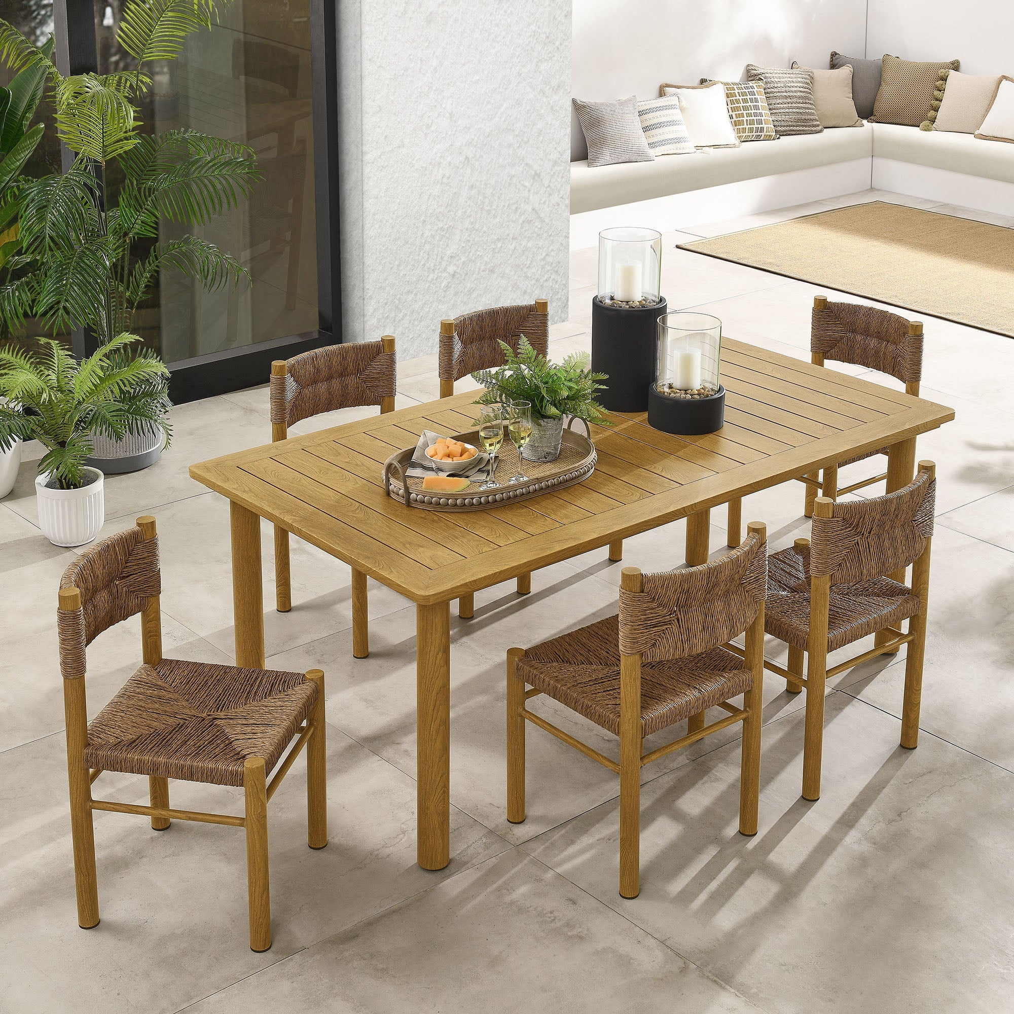 Parkland 7-Piece Rectangular Outdoor Patio Rattan and Aluminum Dining Table and Chairs Set by Modway