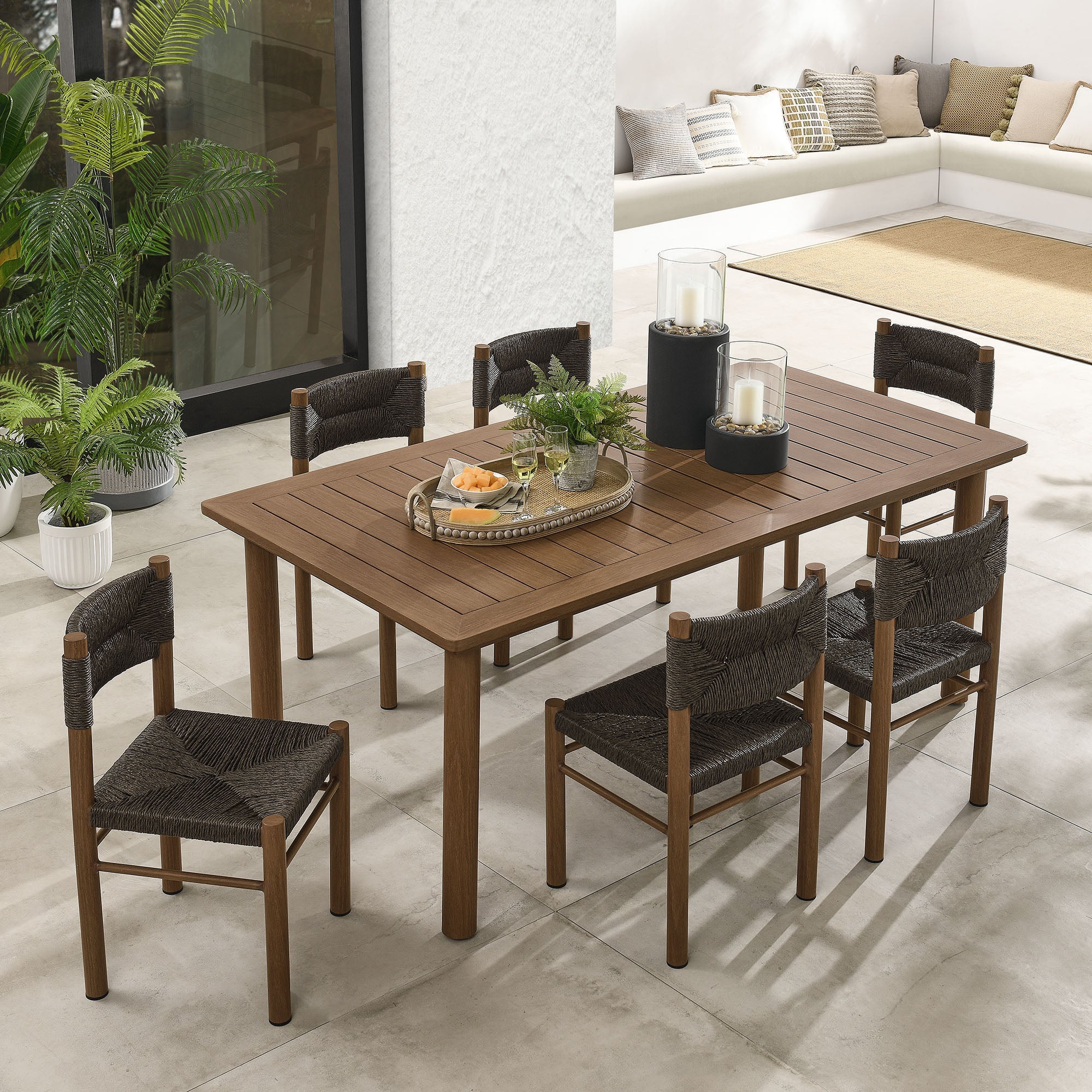 Parkland 7-Piece Rectangular Outdoor Patio Rattan and Aluminum Dining Table and Chairs Set by Modway