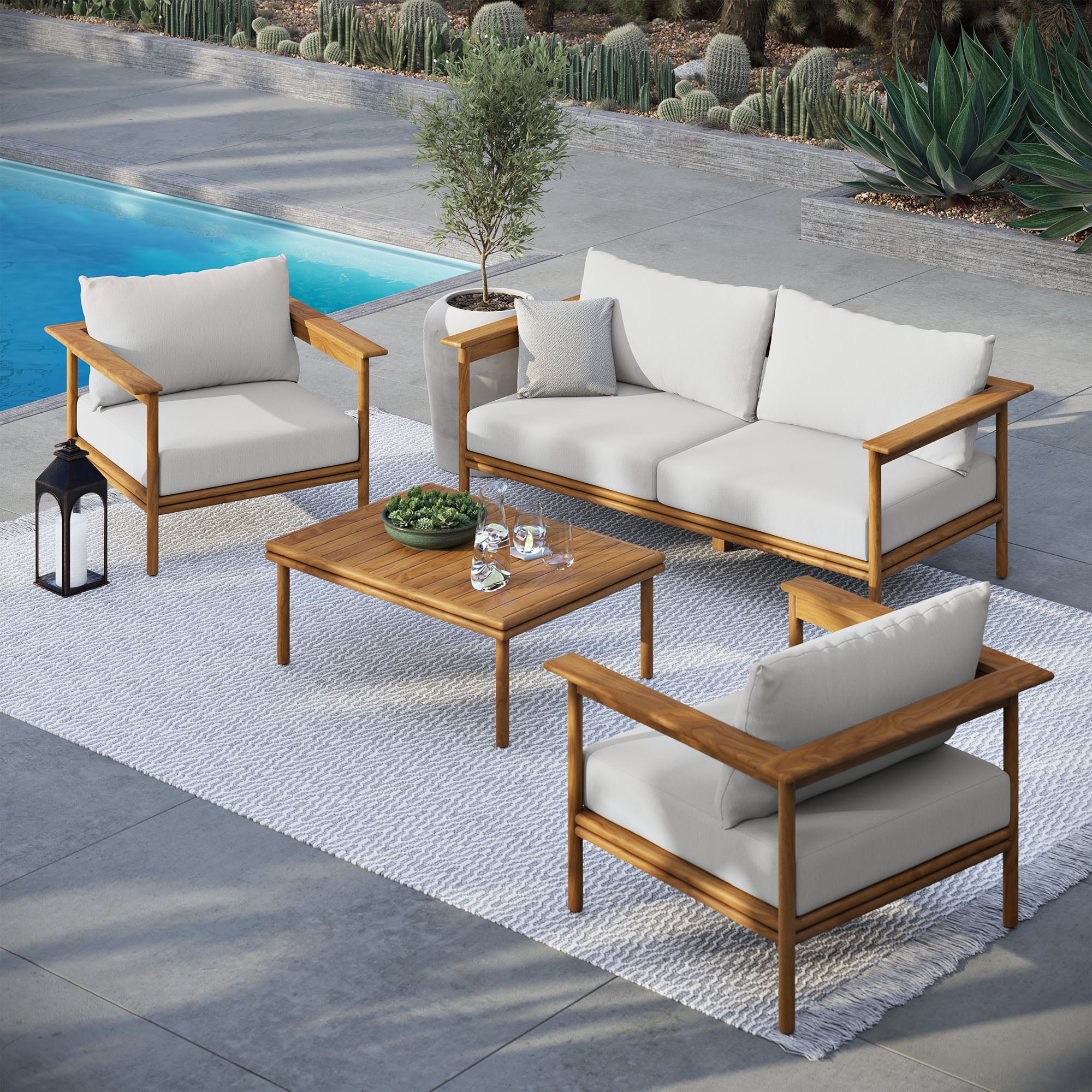 Wren 4-Piece Outdoor Patio Teak Wood Furniture Set by Modway