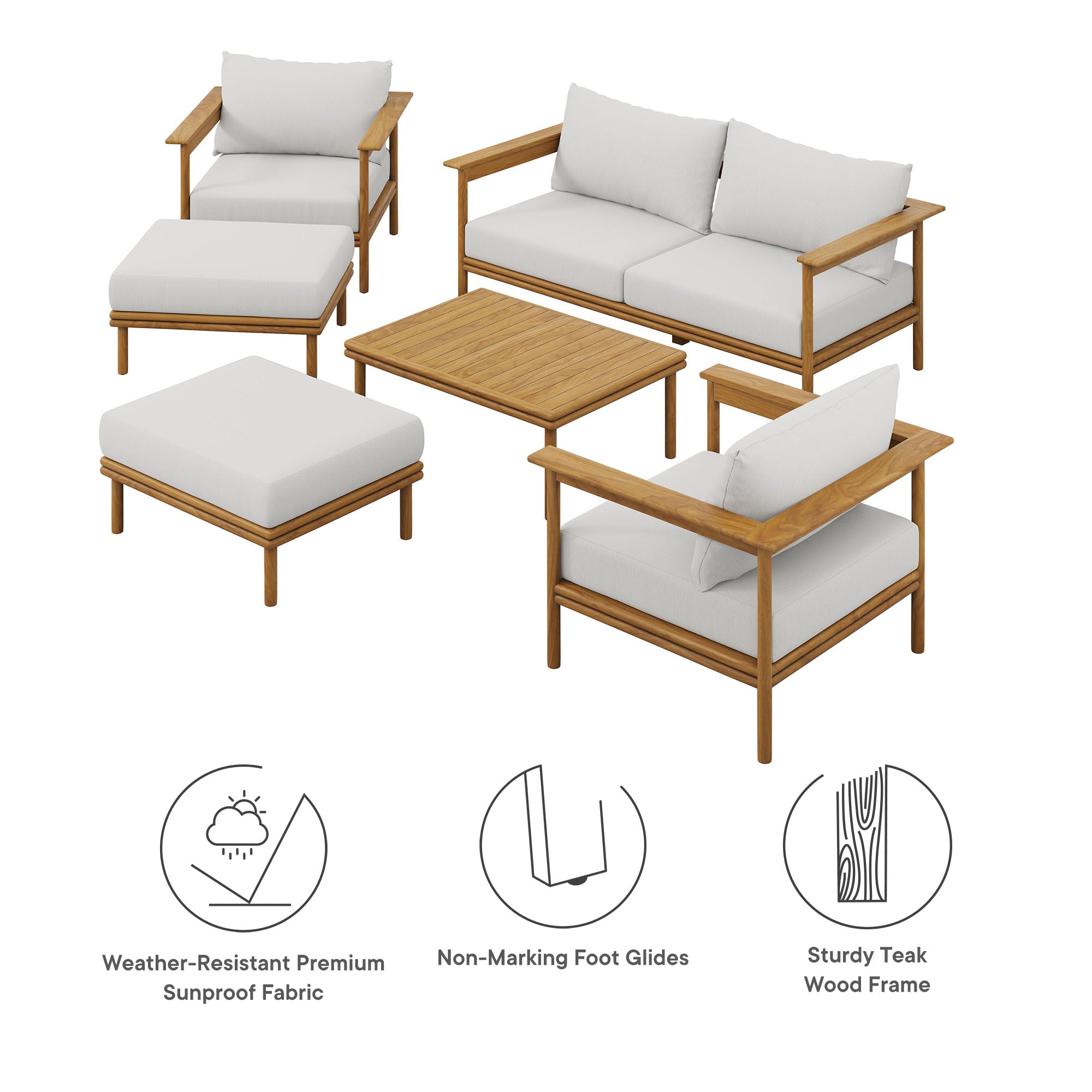 Wren 6-Piece Outdoor Patio Teak Wood Furniture Set by Modway