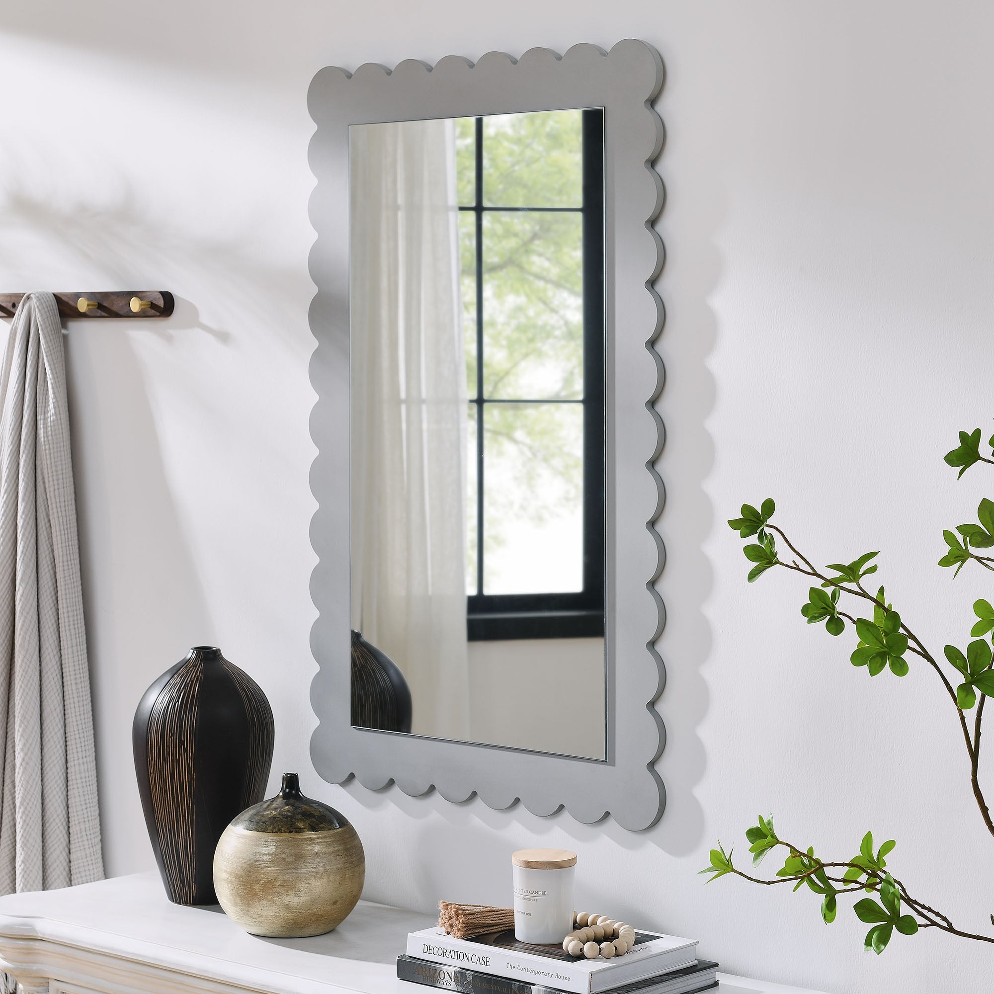 Emmeline Scalloped Rectangle Wall Mirror by Modway
