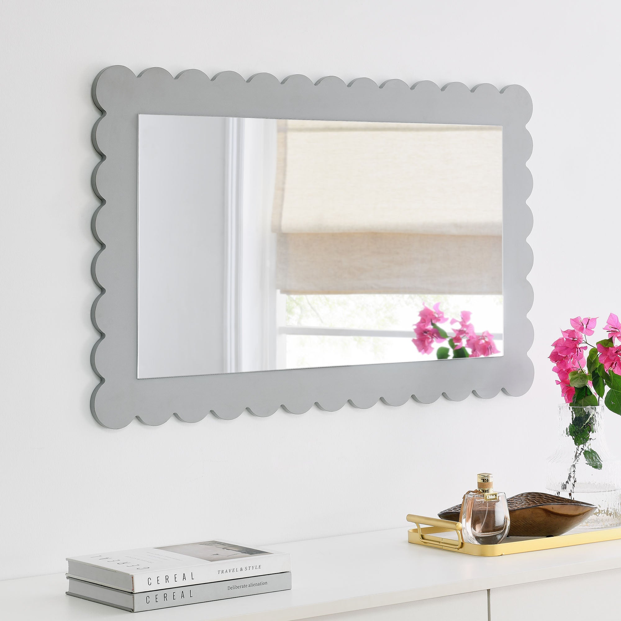 Emmeline Scalloped Rectangle Wall Mirror by Modway