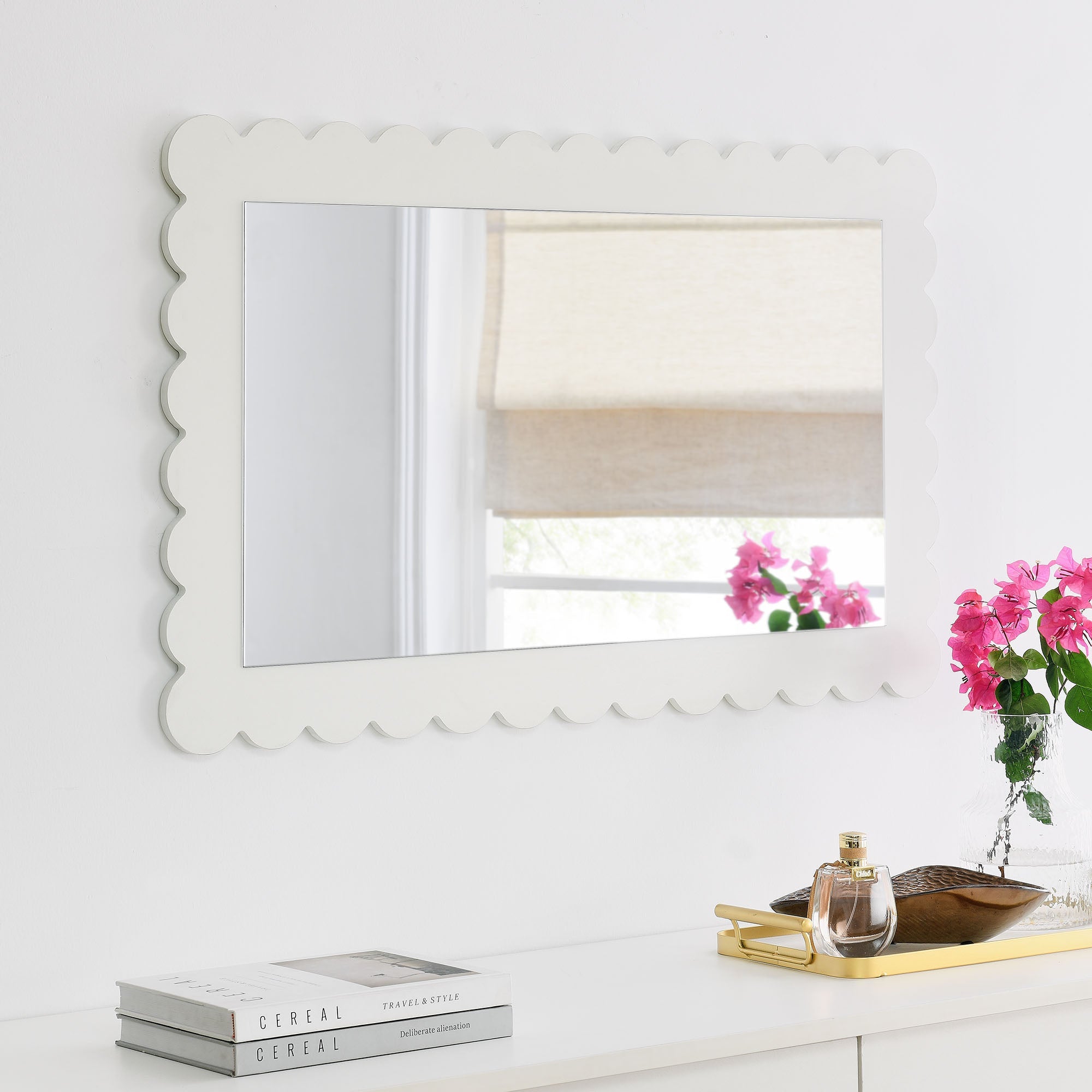 Emmeline Scalloped Rectangle Wall Mirror by Modway