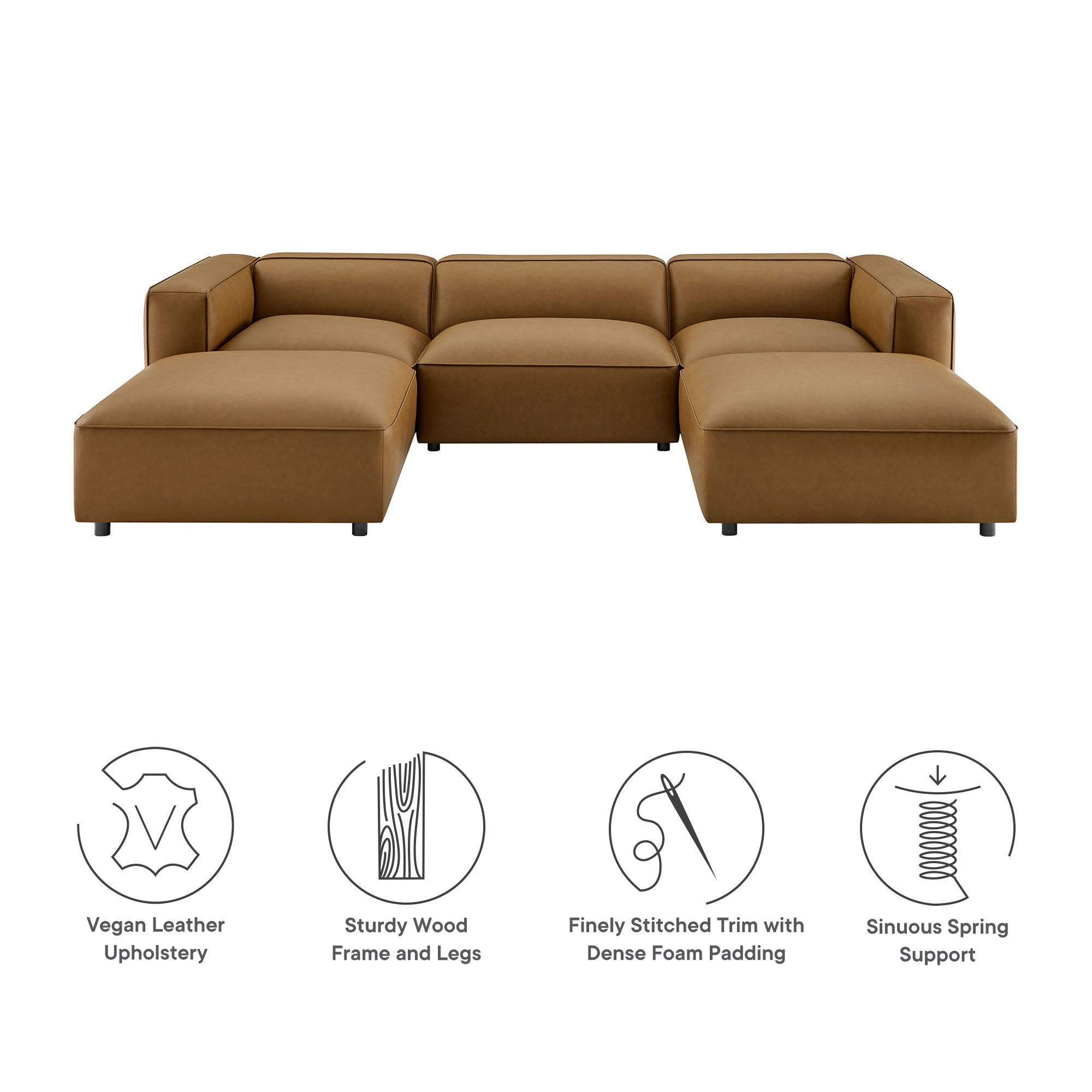 Auren 5-Piece Upholstered Vegan Leather Modular U-Shaped Sofa by Modway