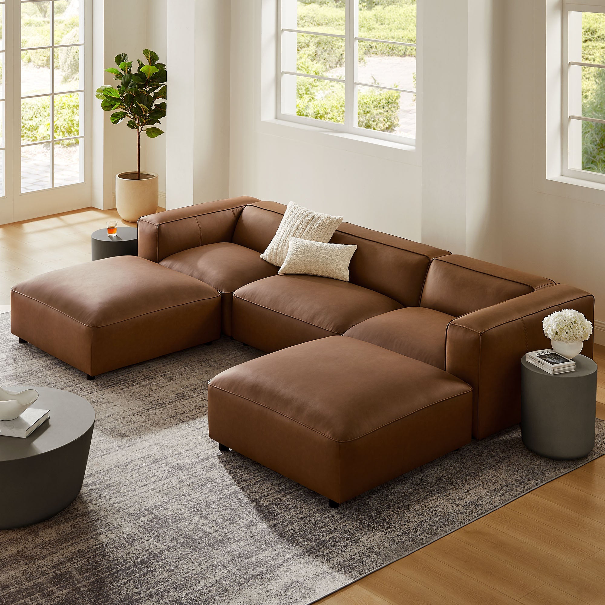 Auren 5-Piece Upholstered Vegan Leather Modular U-Shaped Sofa by Modway