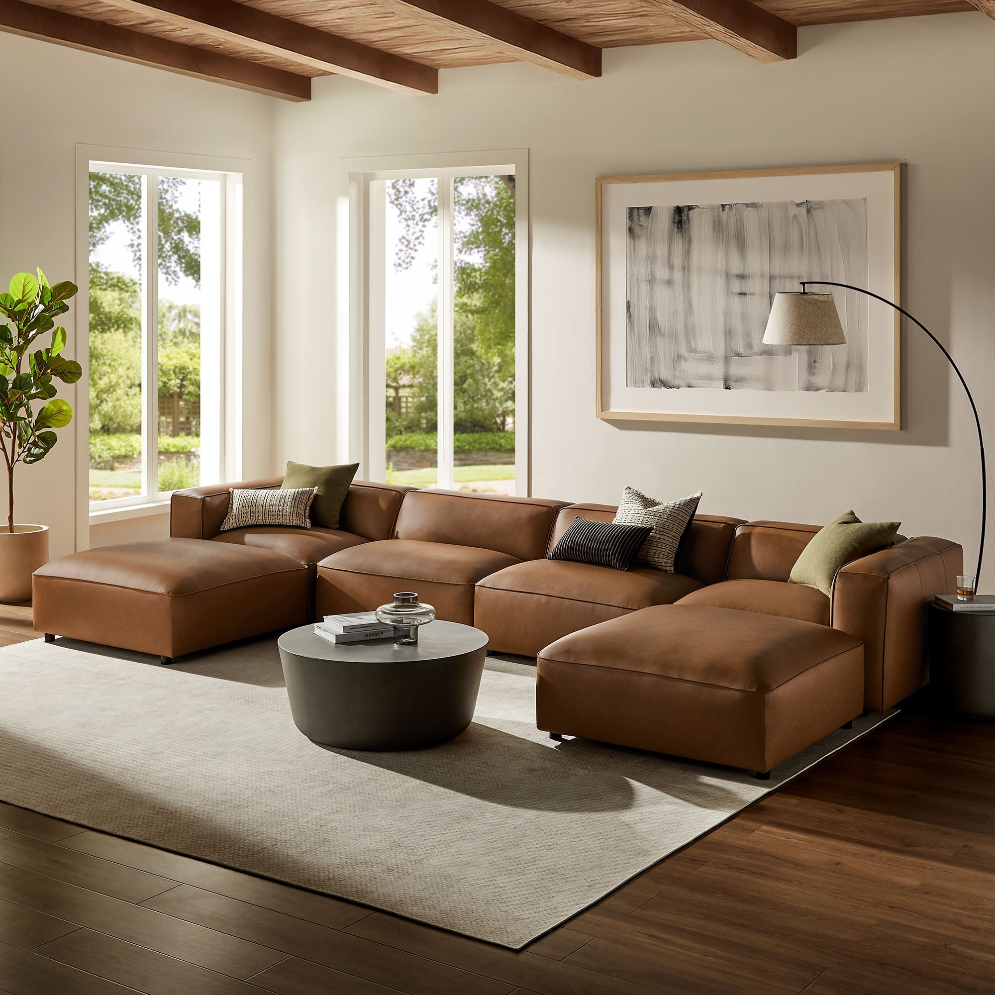 Auren 6-Piece Upholstered Vegan Leather Modular Sofa by Modway