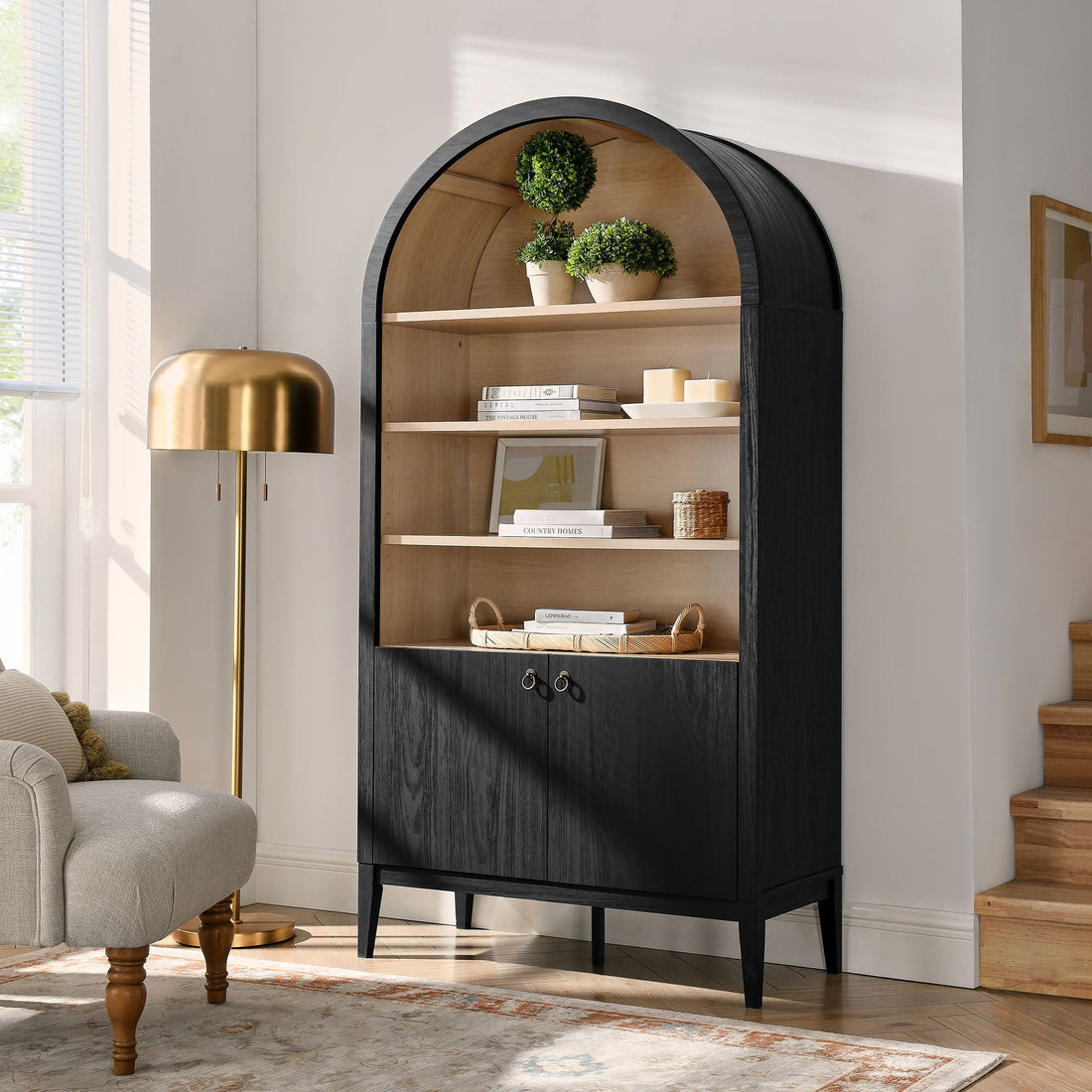 Nolan 74" Tall Arched Storage Display Cabinet Bookshelf by Modway