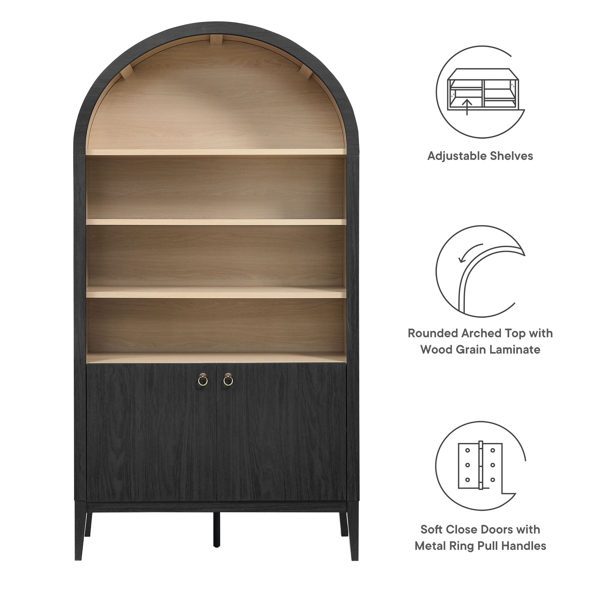 Nolan 74" Tall Arched Storage Display Cabinet Bookshelf by Modway