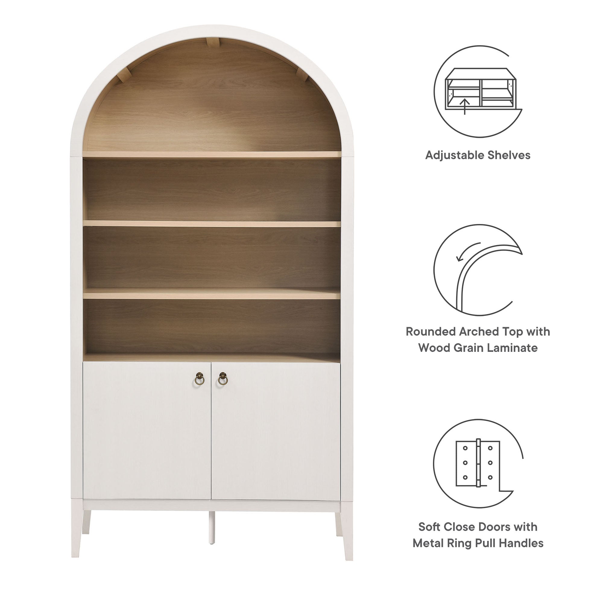 Nolan 74" Tall Arched Storage Display Cabinet Bookshelf by Modway