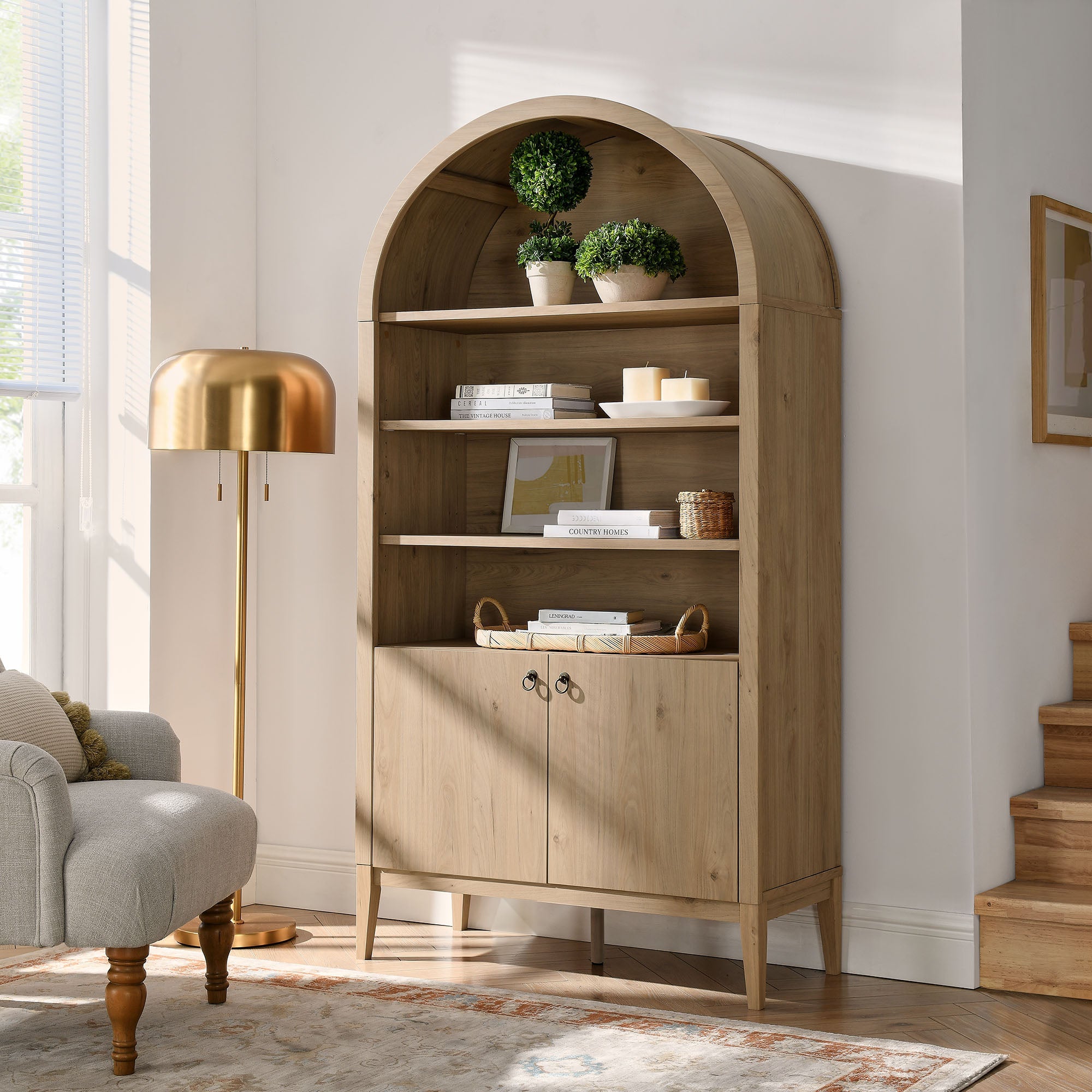 Nolan 74" Tall Arched Storage Display Cabinet Bookshelf by Modway
