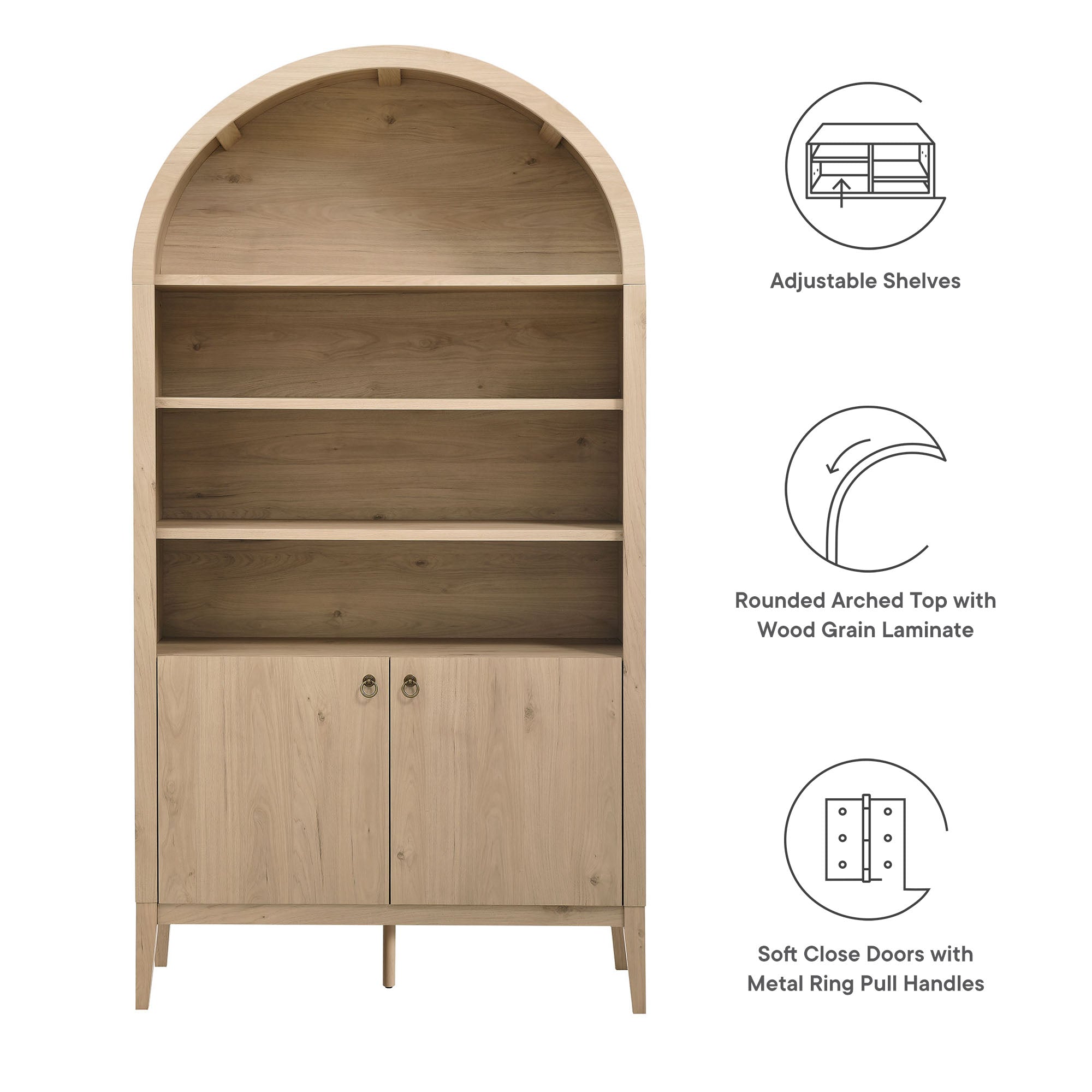 Nolan 74" Tall Arched Storage Display Cabinet Bookshelf by Modway