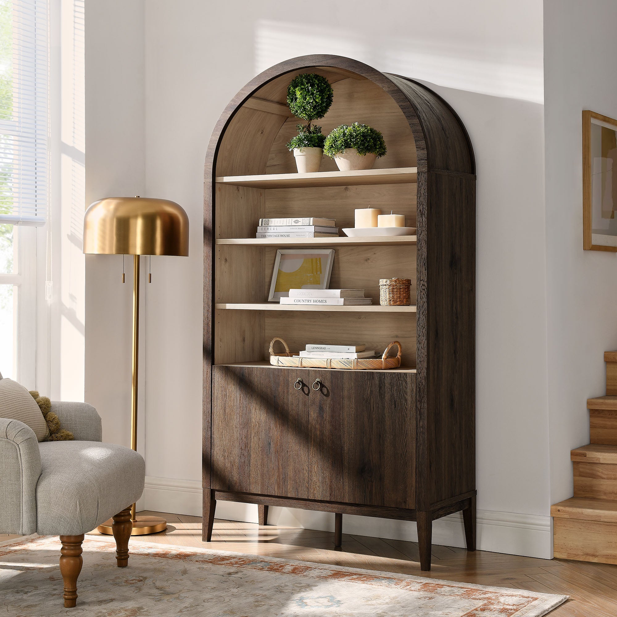 Nolan 74" Tall Arched Storage Display Cabinet Bookshelf by Modway