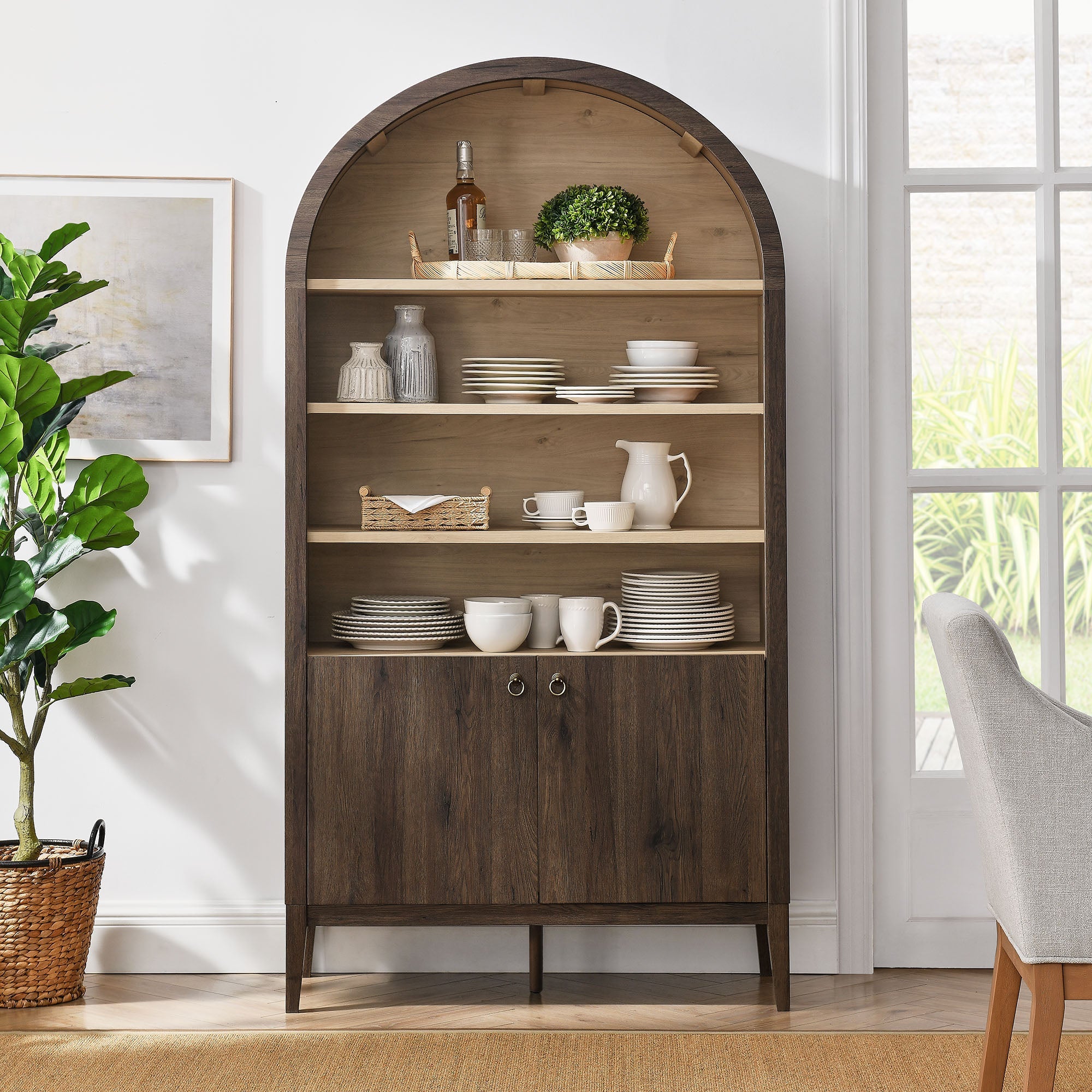 Nolan 74" Tall Arched Storage Display Cabinet Bookshelf by Modway