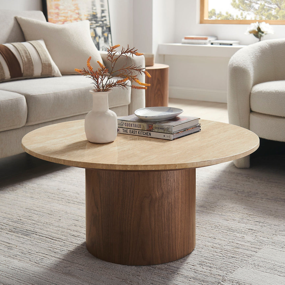 Kioni Round Travertine Coffee Table by Modway
