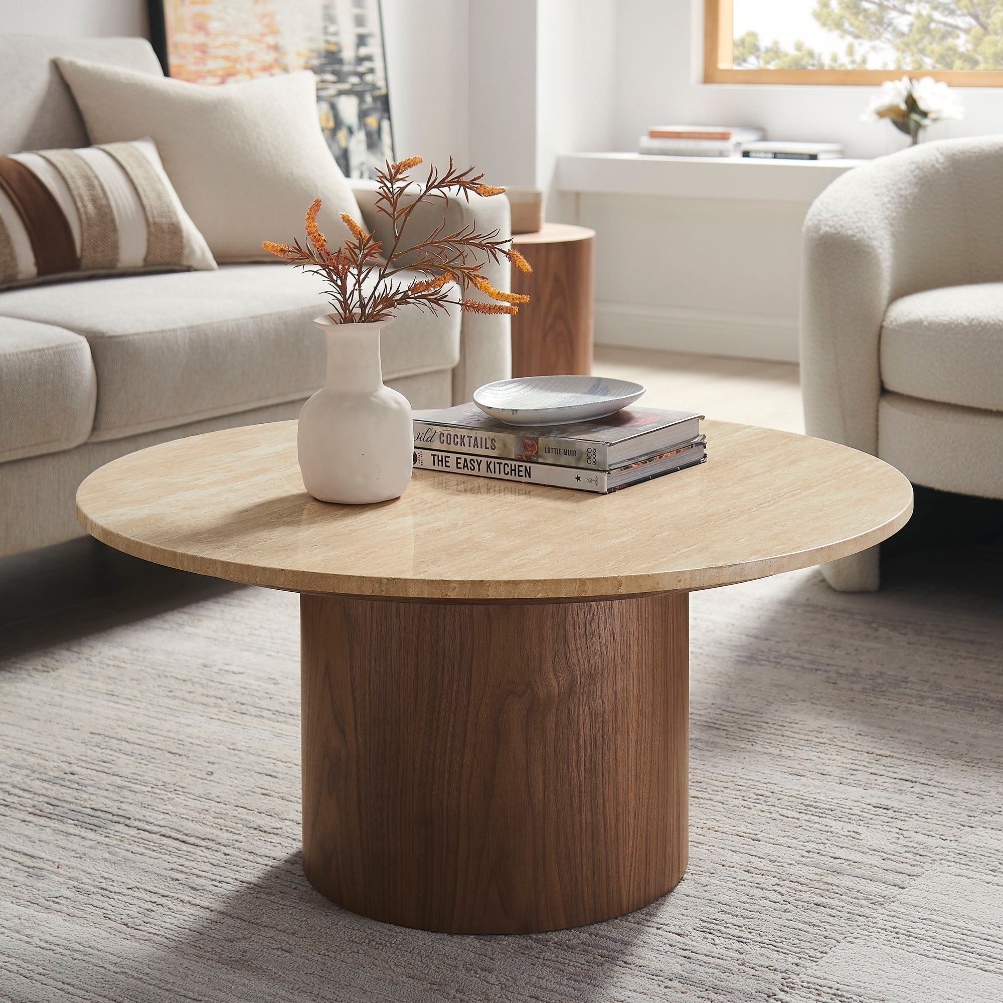 Kioni Round Travertine Coffee Table by Modway