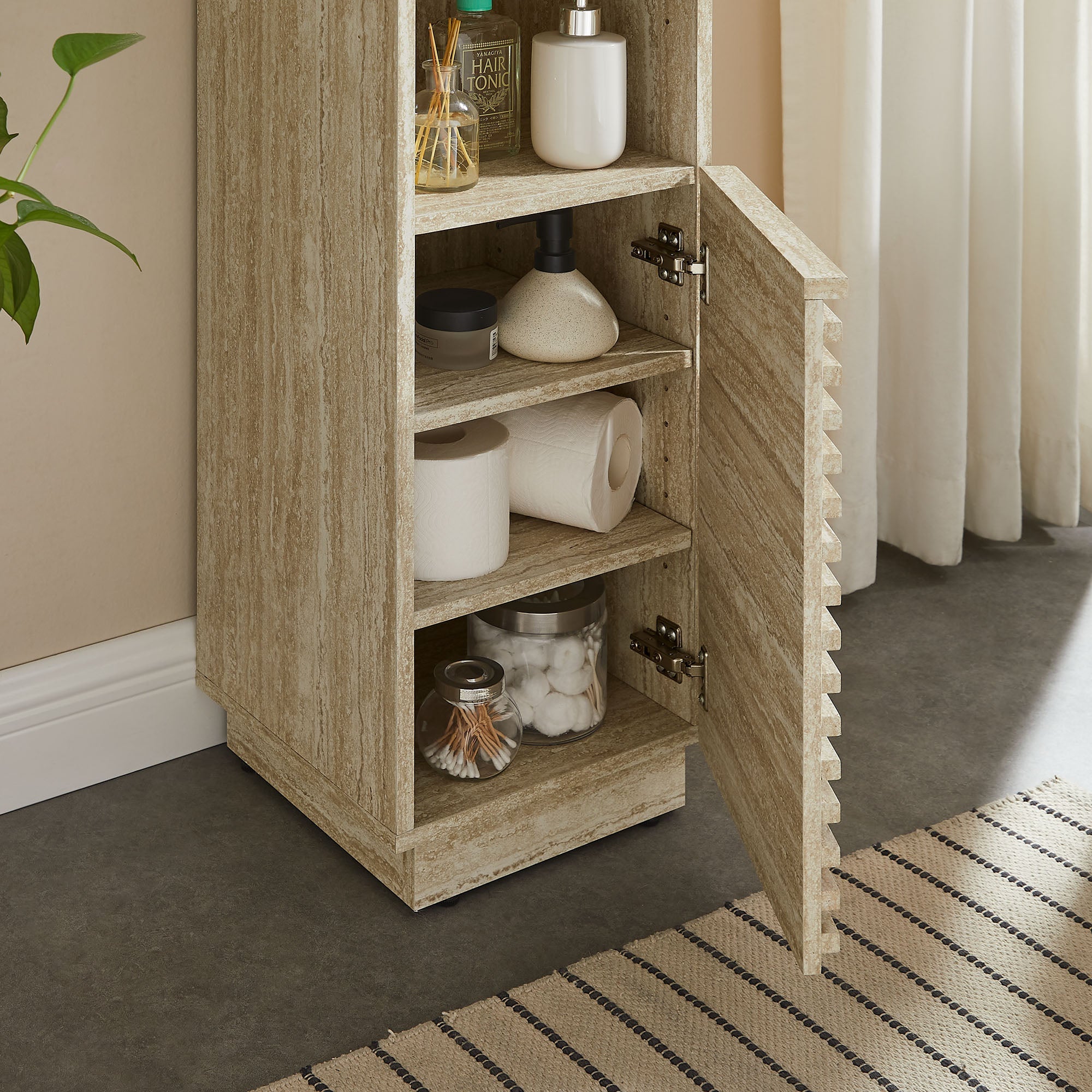 Render Tall Narrow Faux Travertine Linen Storage Cabinet by Modway