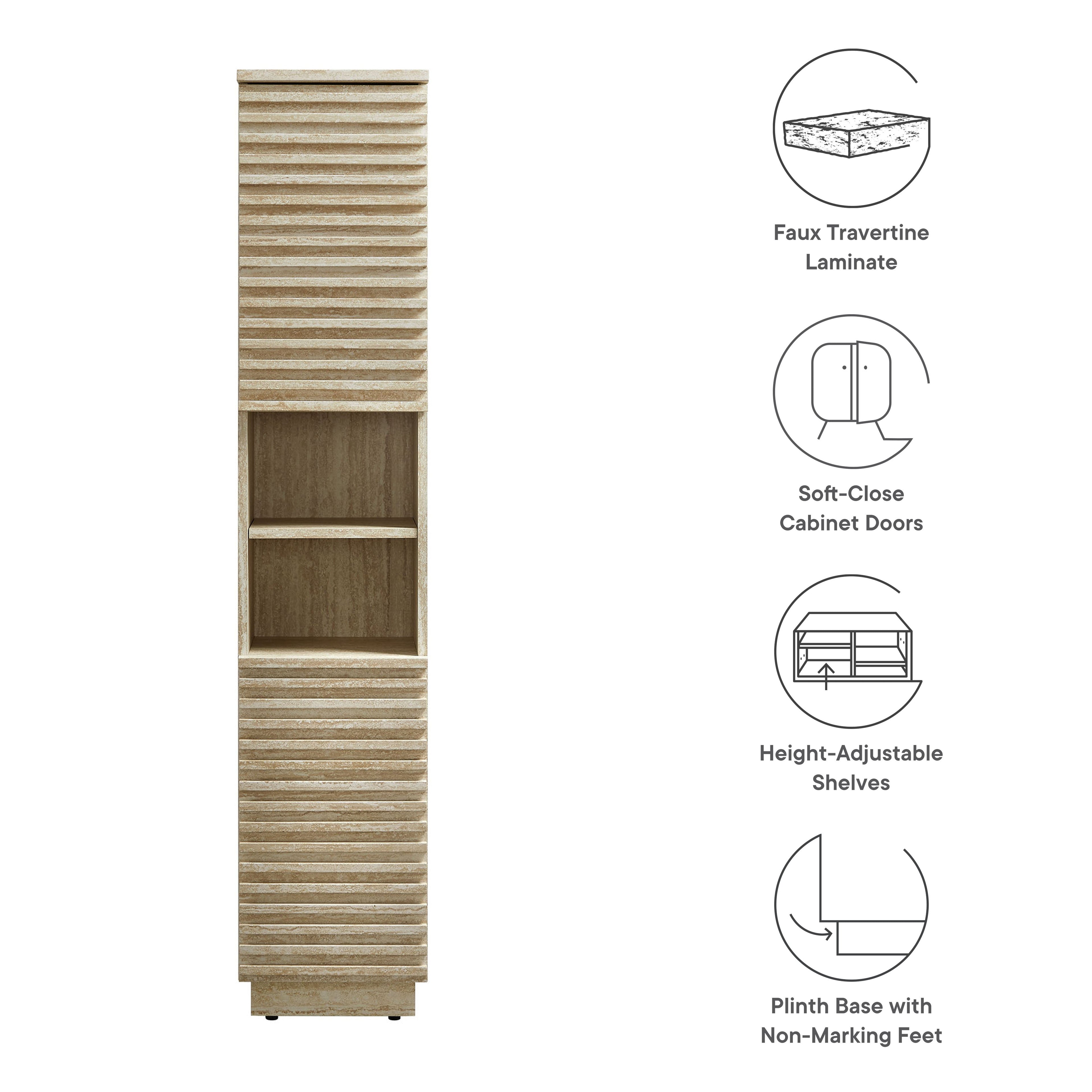 Render Tall Narrow Faux Travertine Linen Storage Cabinet by Modway