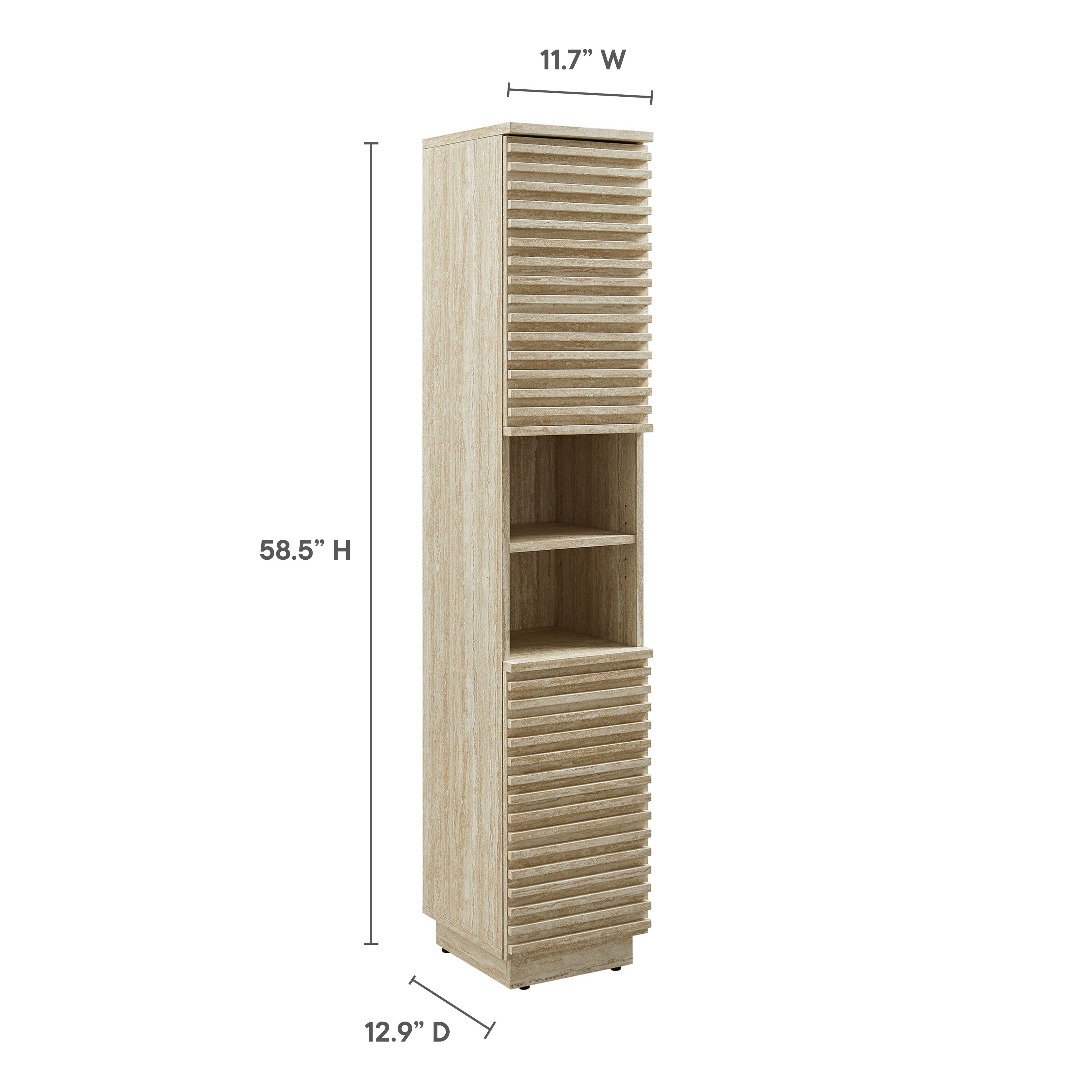Render Tall Narrow Faux Travertine Linen Storage Cabinet by Modway