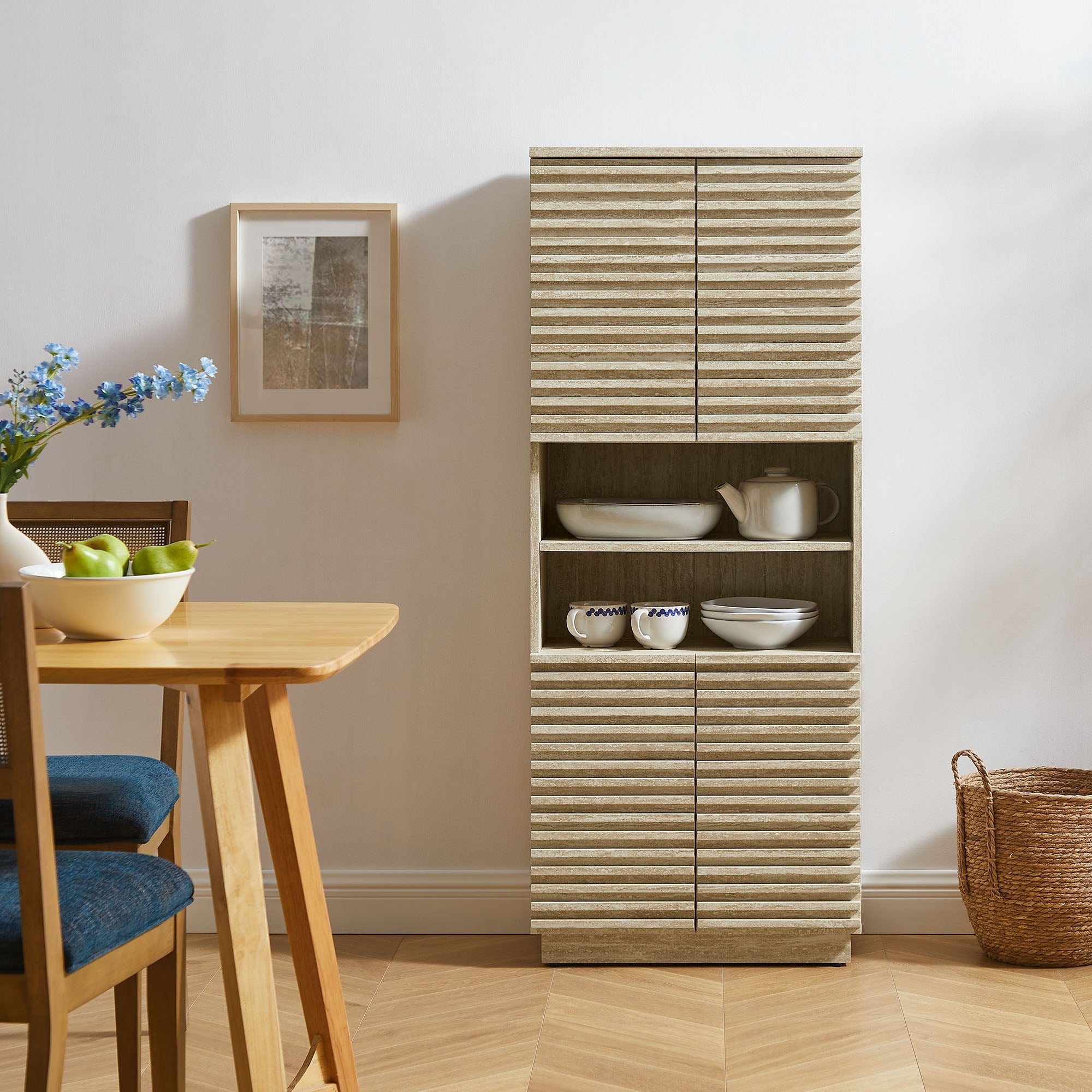 Render Tall Faux Travertine Linen Storage Cabinet by Modway