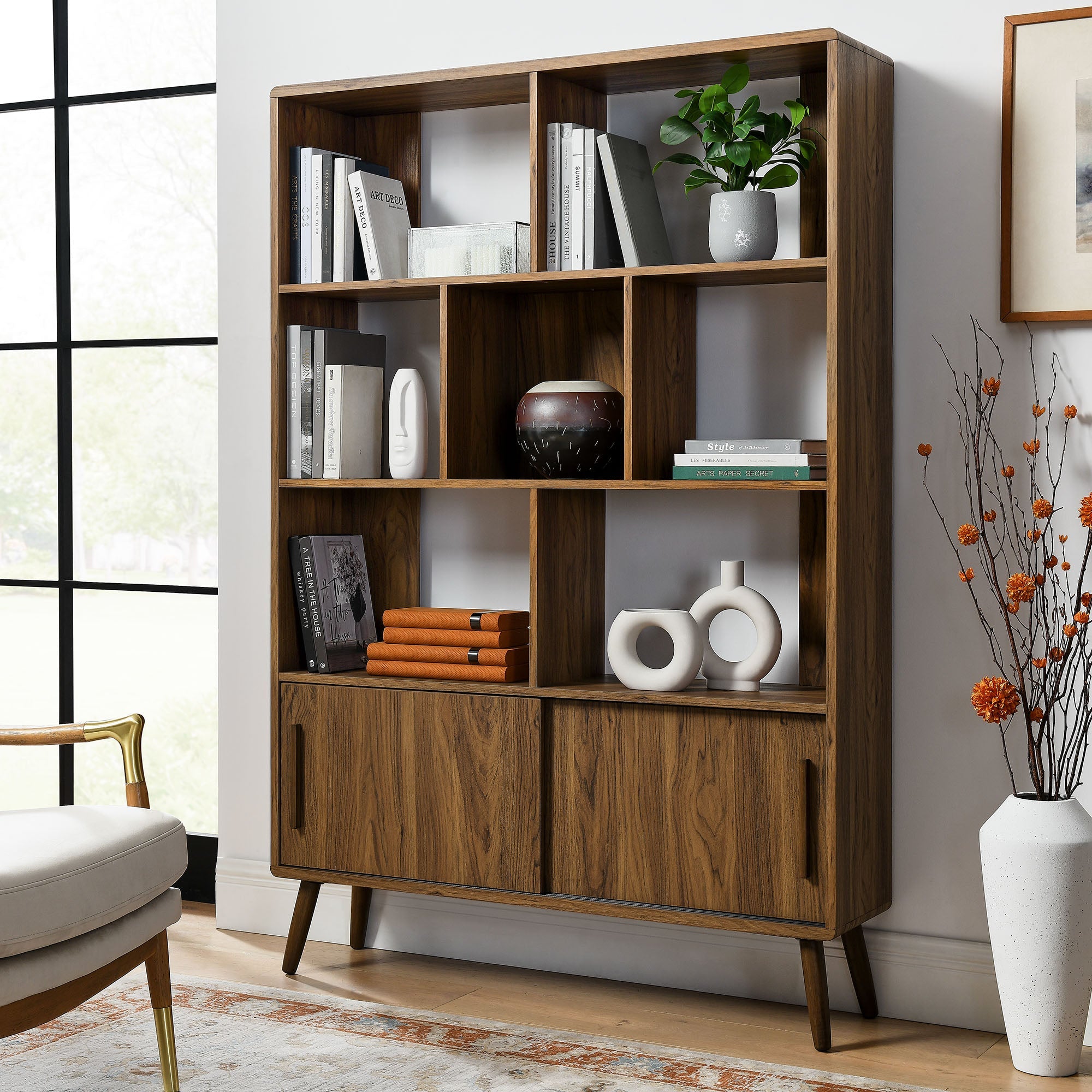 Transmit 45" Bookcase with Sliding Doors by Modway