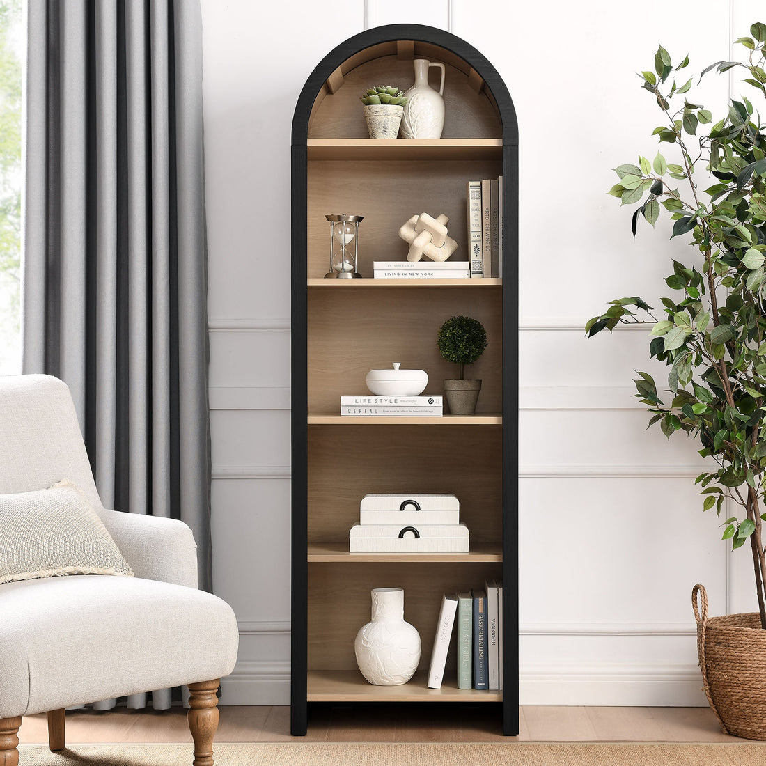 Evie Arched Narrow Bookcase Display Cabinet by Modway