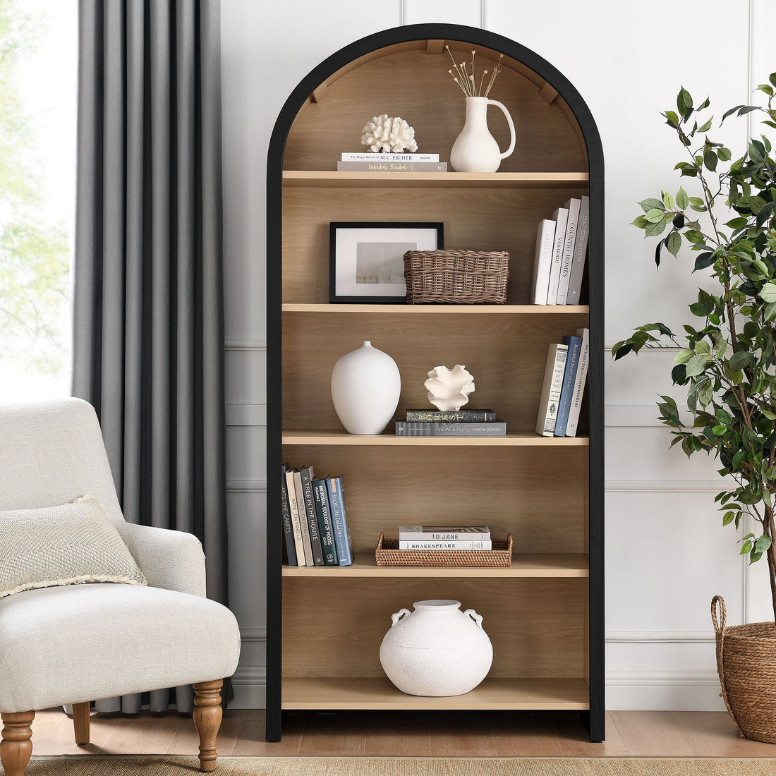 Evie Arched Wide Bookcase Display Cabinet by Modway