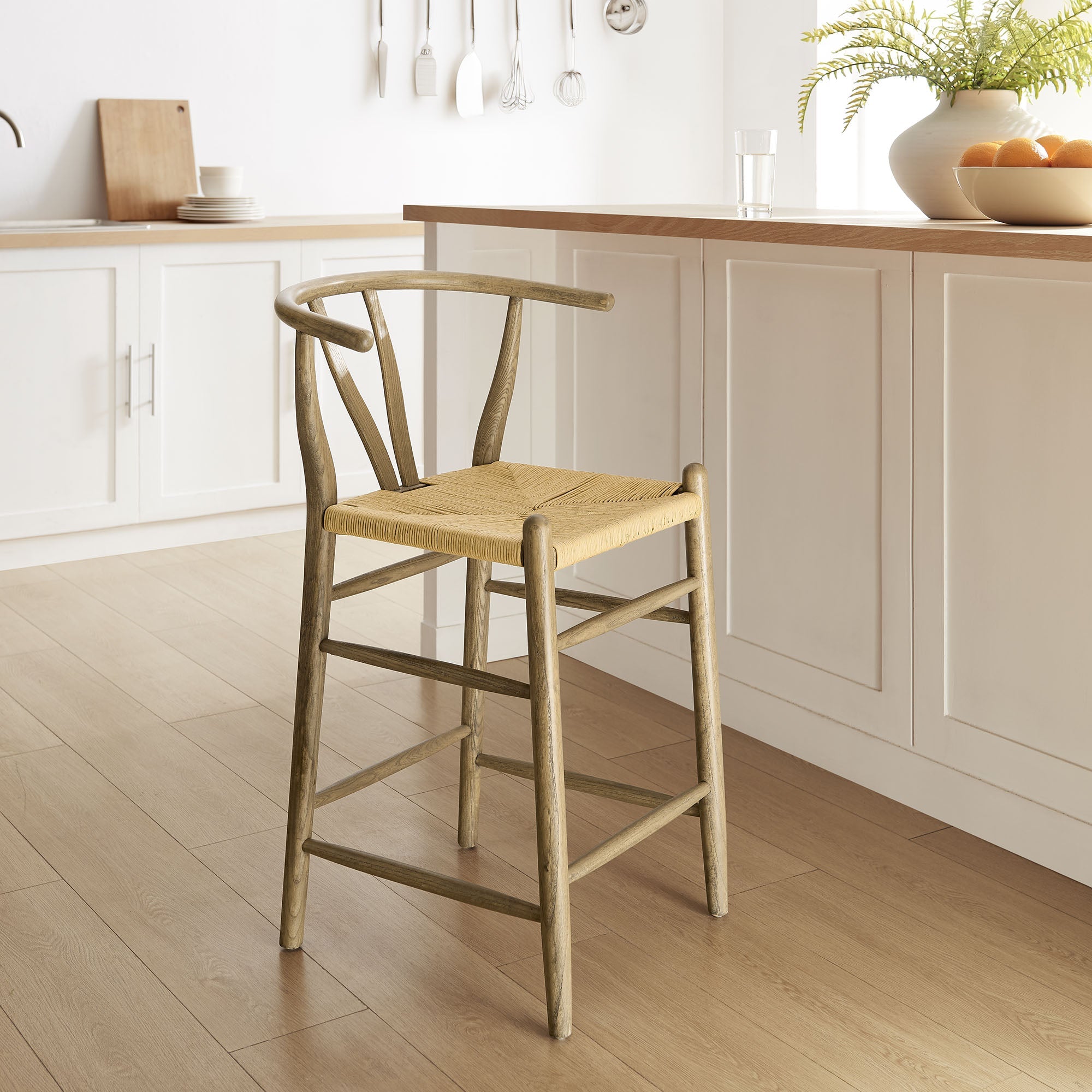 Amish Weathered Gray Teak Wood Counter Stool by Modway