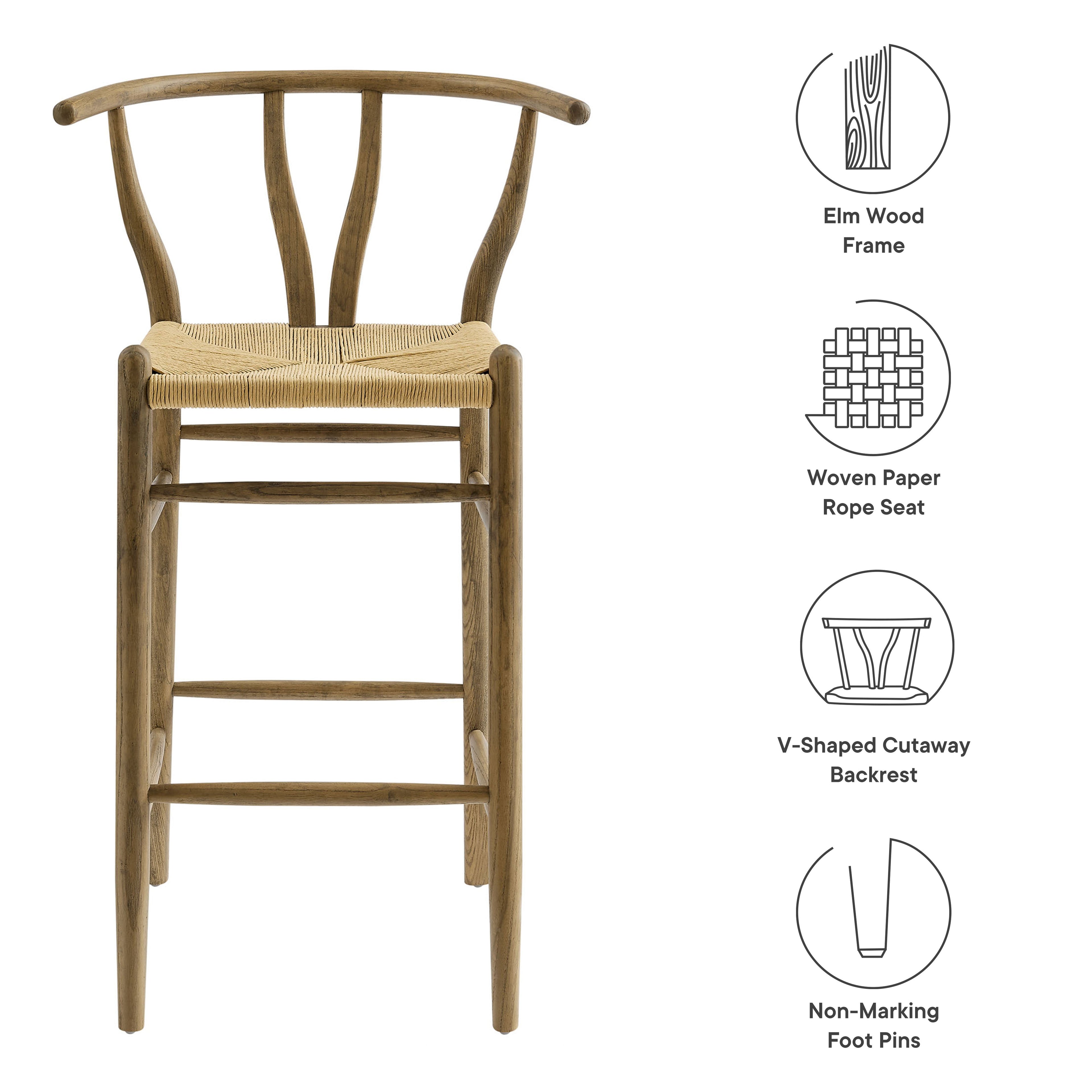 Amish Weathered Gray Teak Wood Bar Stool by Modway