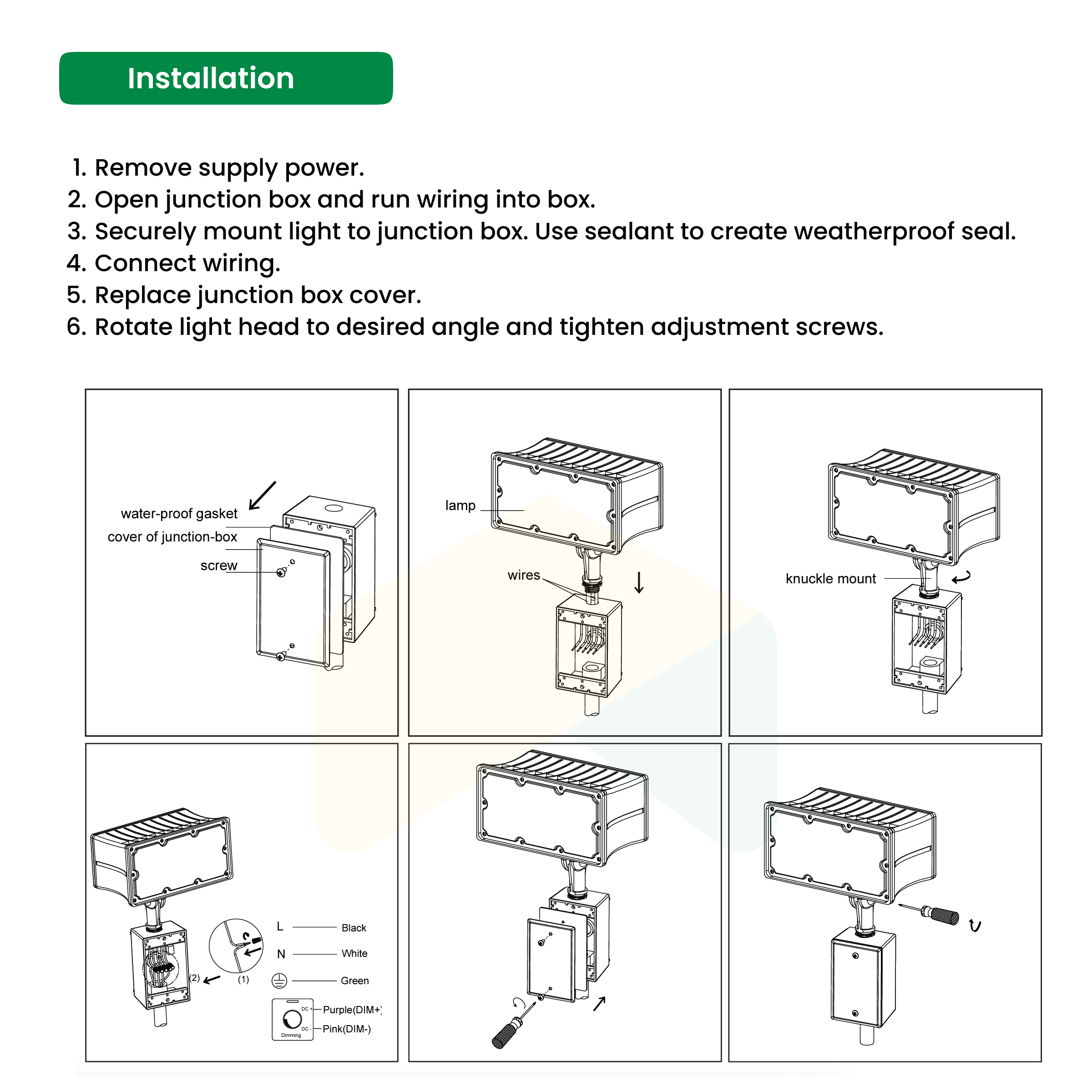 45W LED Outdoor Flood Light Super Bright, 5000K, Knuckle Mount, 1-10V Dimming - AC120-277V, 6750 Lumens, UL, DLC Premium Listed