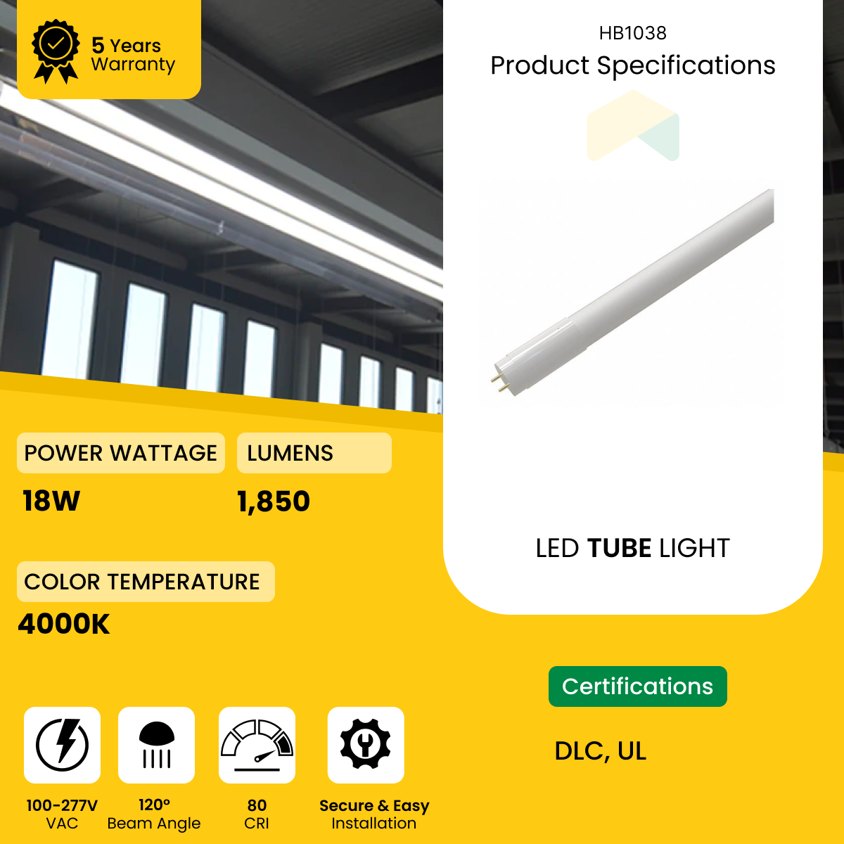 4ft T8P LED Tube - 18W - 4000K - 1850Lumens - 100-277VAC, 2340 Lumens, Nano Plastics Housing, External Driver, Frosted Lens - 42 Pack Succes