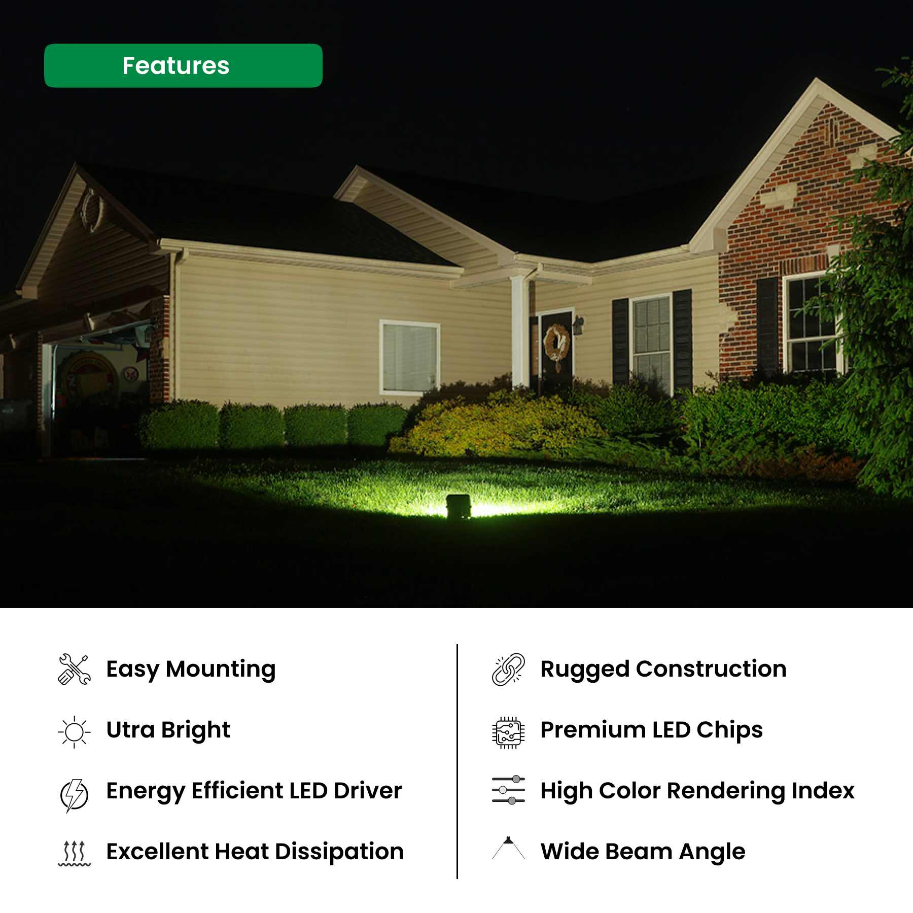 45W LED Outdoor Flood Light Super Bright, 5000K, Knuckle Mount, 1-10V Dimming - AC120-277V, 6750 Lumens, UL, DLC Premium Listed
