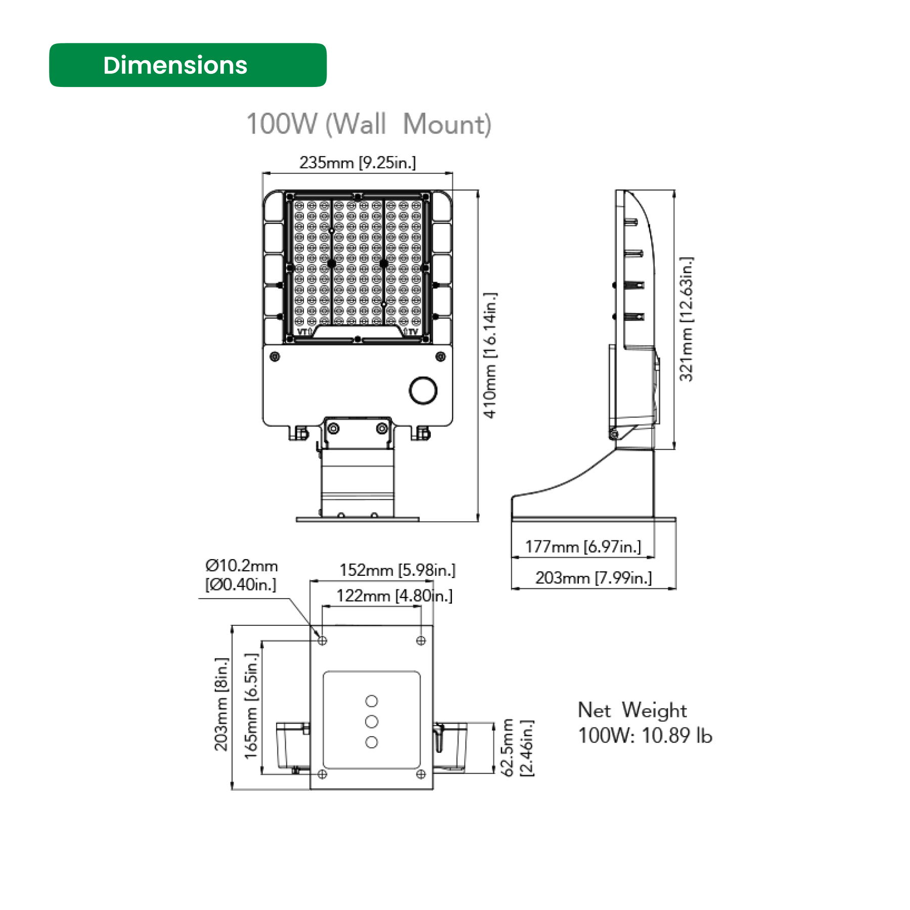 100W LED Pole Light - Direct Mount - 4000K, 14200 Lumens, AC120-277V - 0-10V Dimmable, IP65 - UL Listed - DLC Premium Listed
