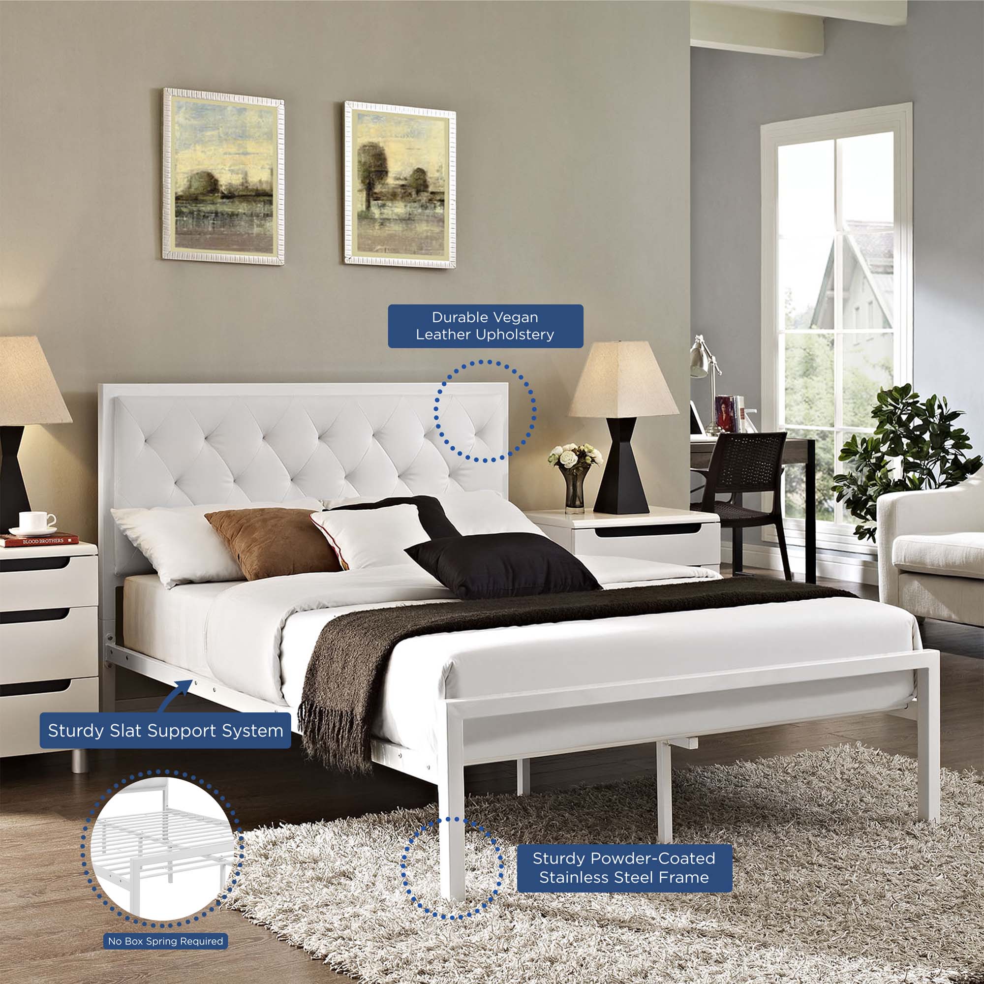 Mia Vinyl Bed by Modway