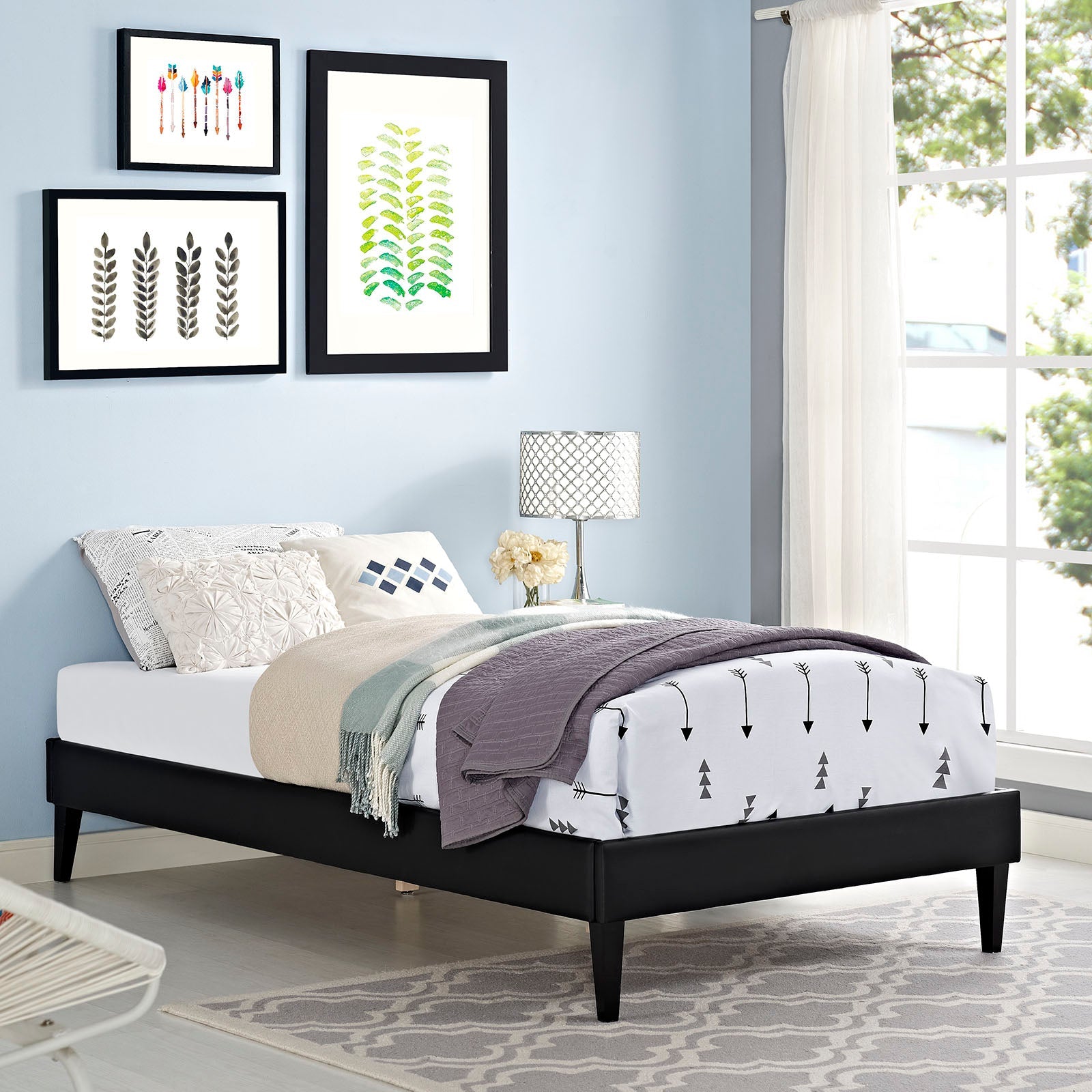 Sharon Fabric Bed Frame with Squared Tapered Legs by Modway