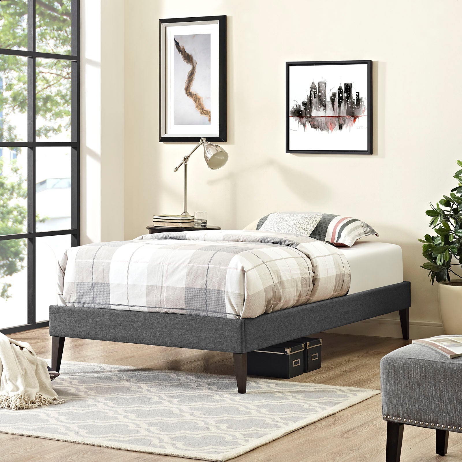 Sharon Fabric Bed Frame with Squared Tapered Legs by Modway