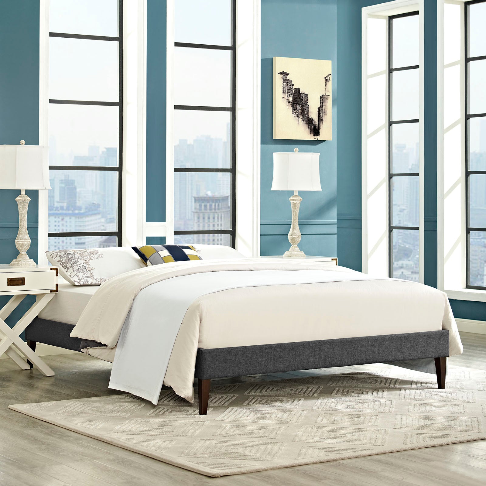 Sharon Fabric Bed Frame with Squared Tapered Legs by Modway